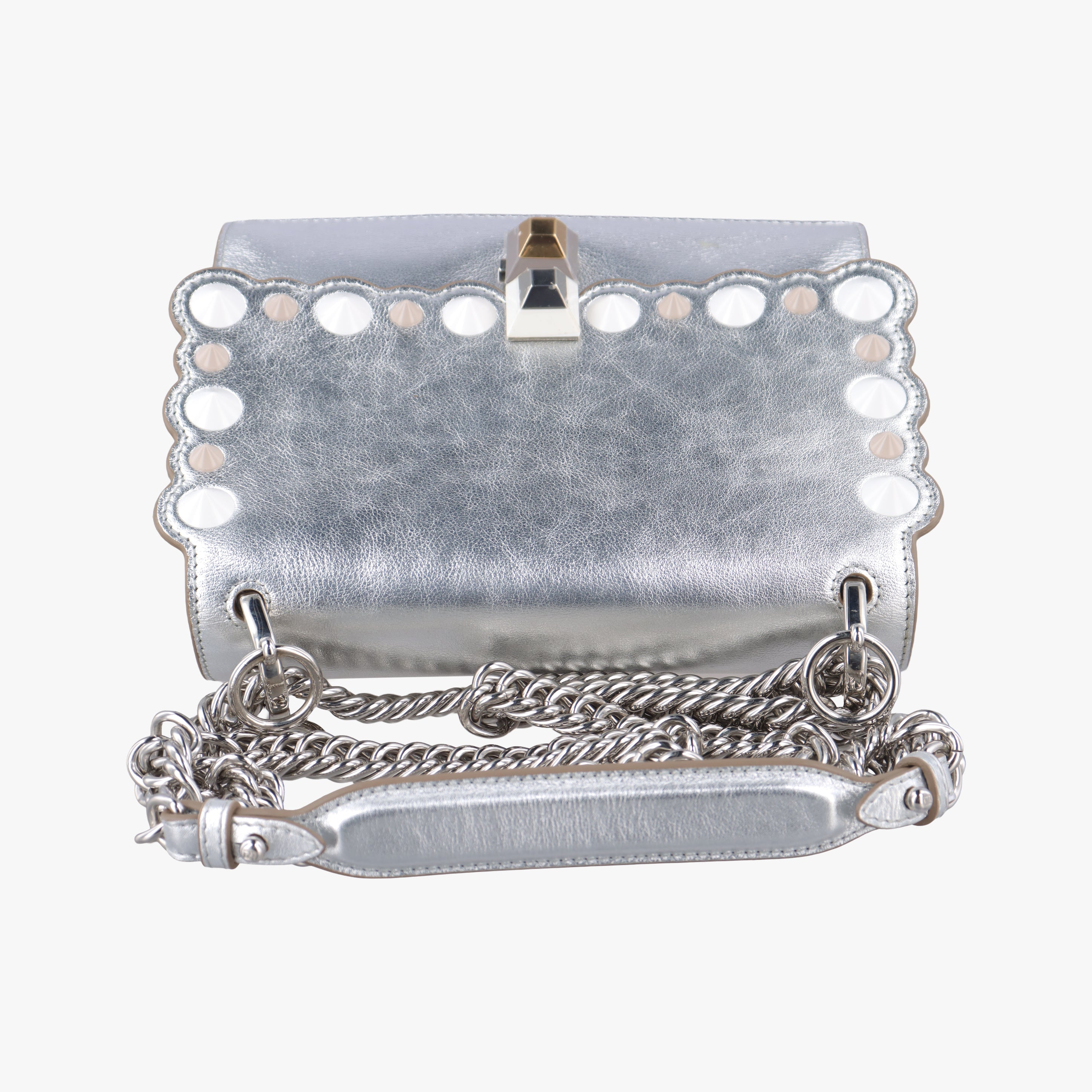 Pre-owned Fendi studded Kan I Silver Leather 8M0381 shoulderbag | stylenewstar