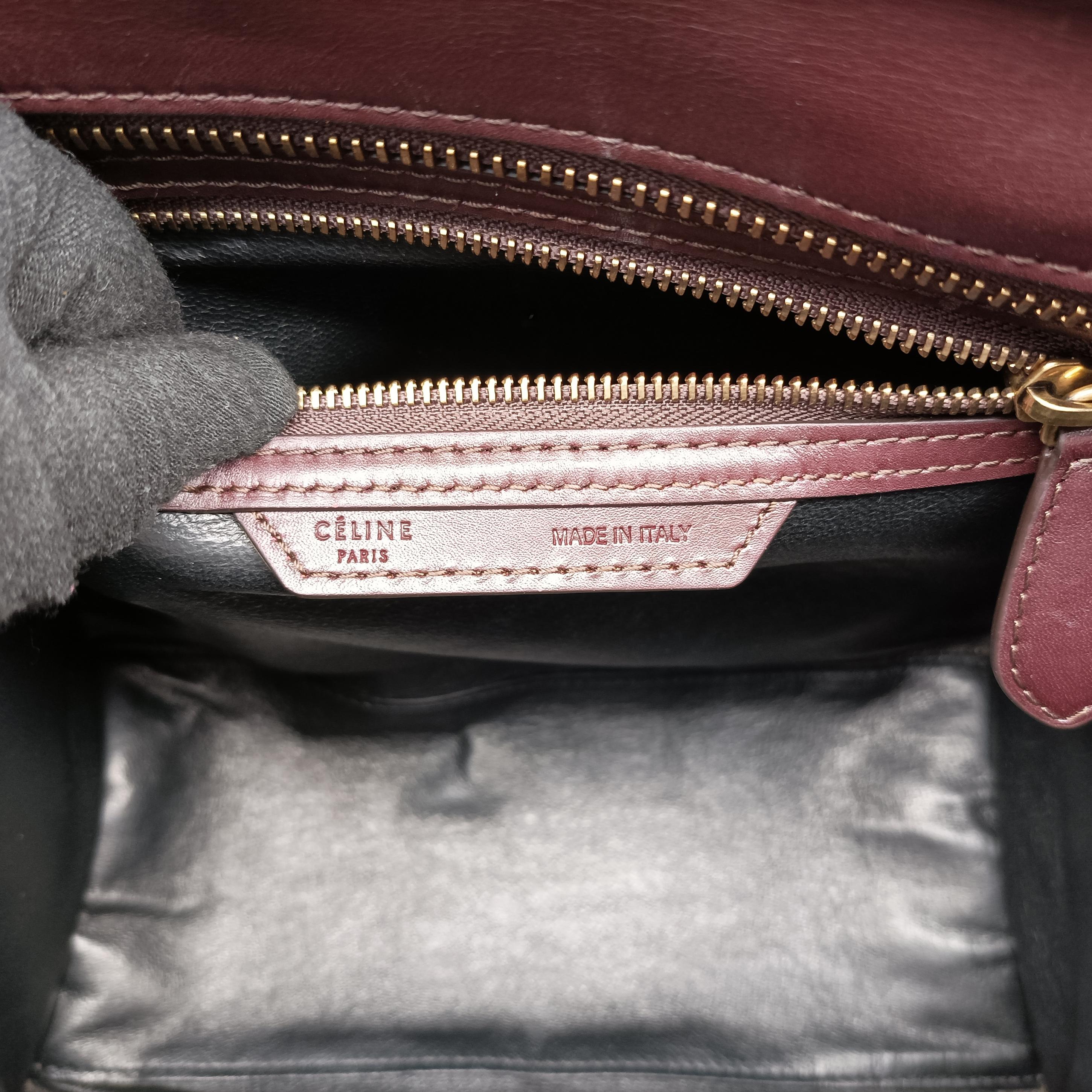 Pre-owned Celine Luggage Micro shopper Green×burgundy×Black Leather×suede  handbag | stylenewstar