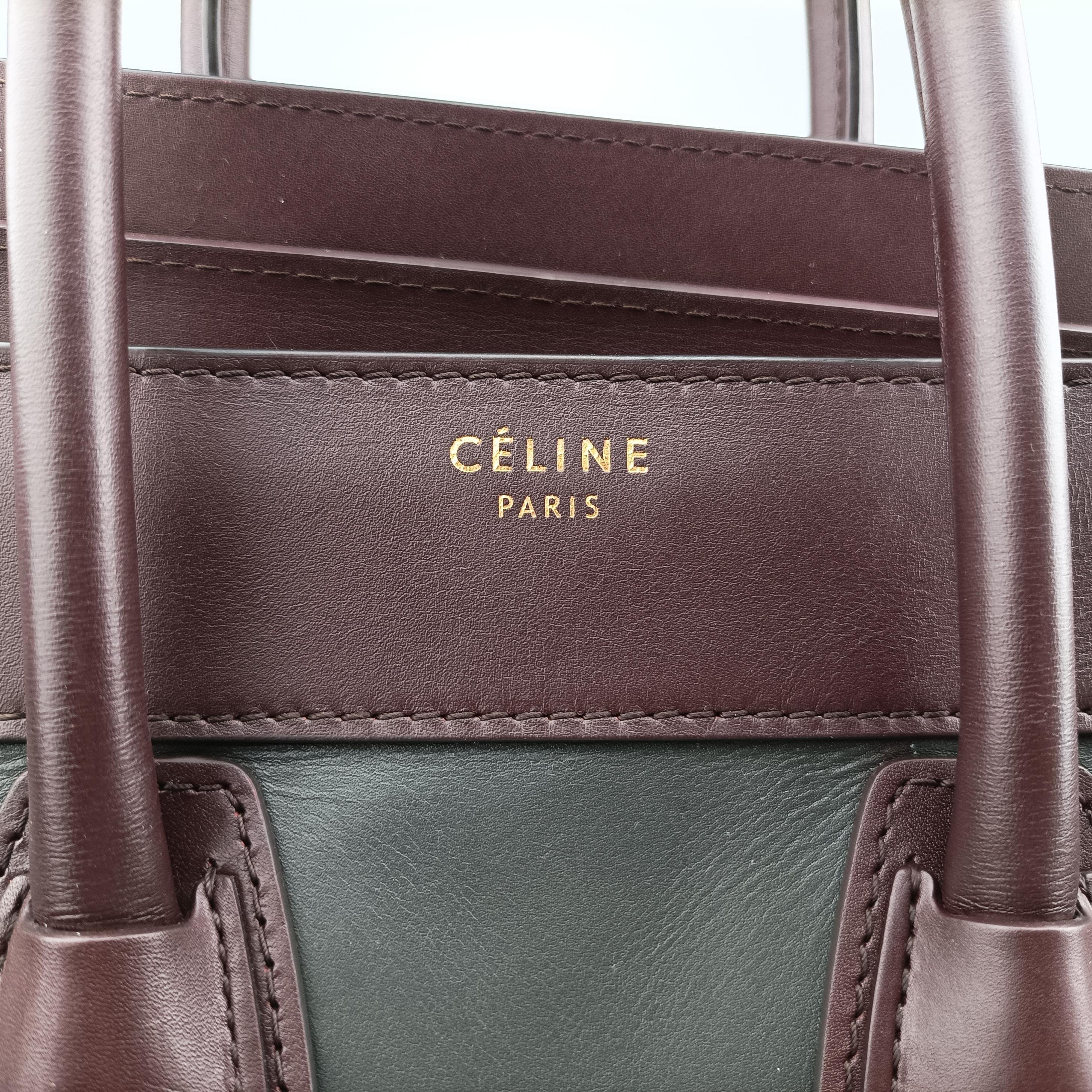 Pre-owned Celine Luggage Micro shopper Green×burgundy×Black Leather×suede  handbag | stylenewstar