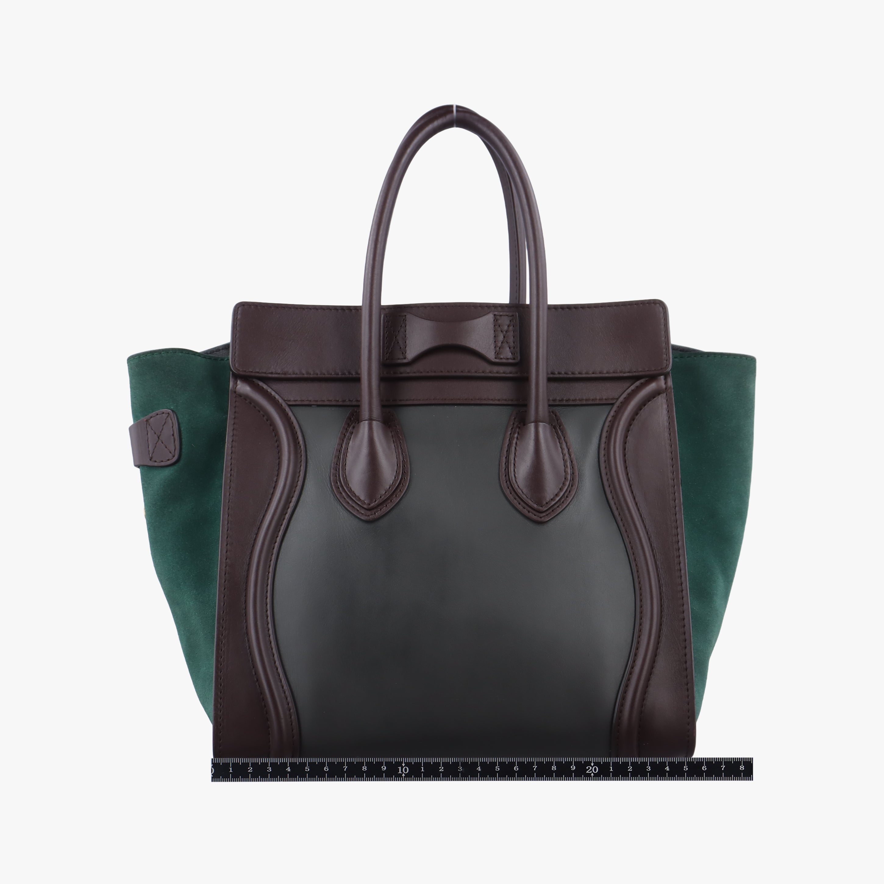 Pre-owned Celine Luggage Micro shopper Green×burgundy×Black Leather×suede  handbag | stylenewstar