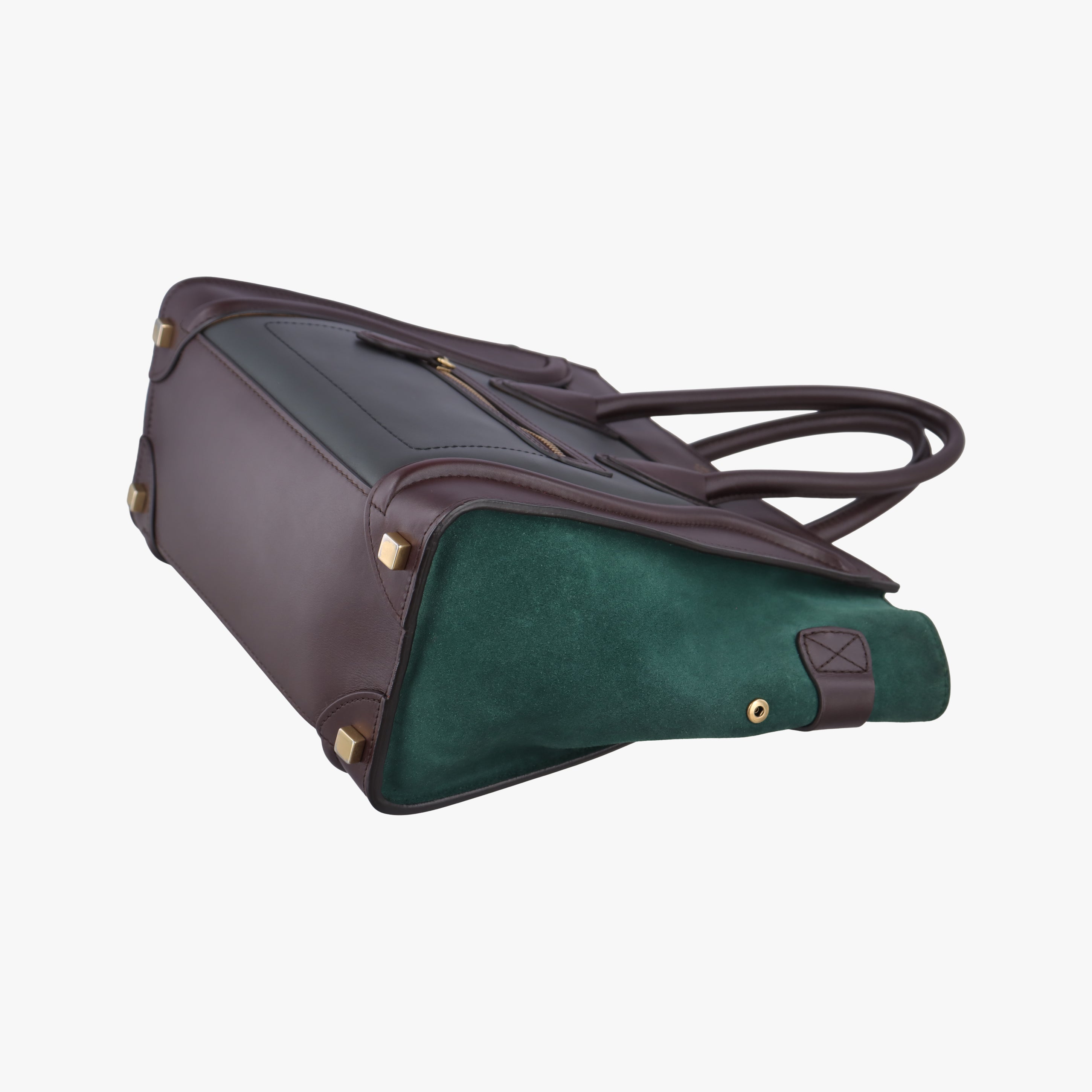 Pre-owned Celine Luggage Micro shopper Green×burgundy×Black Leather×suede  handbag | stylenewstar