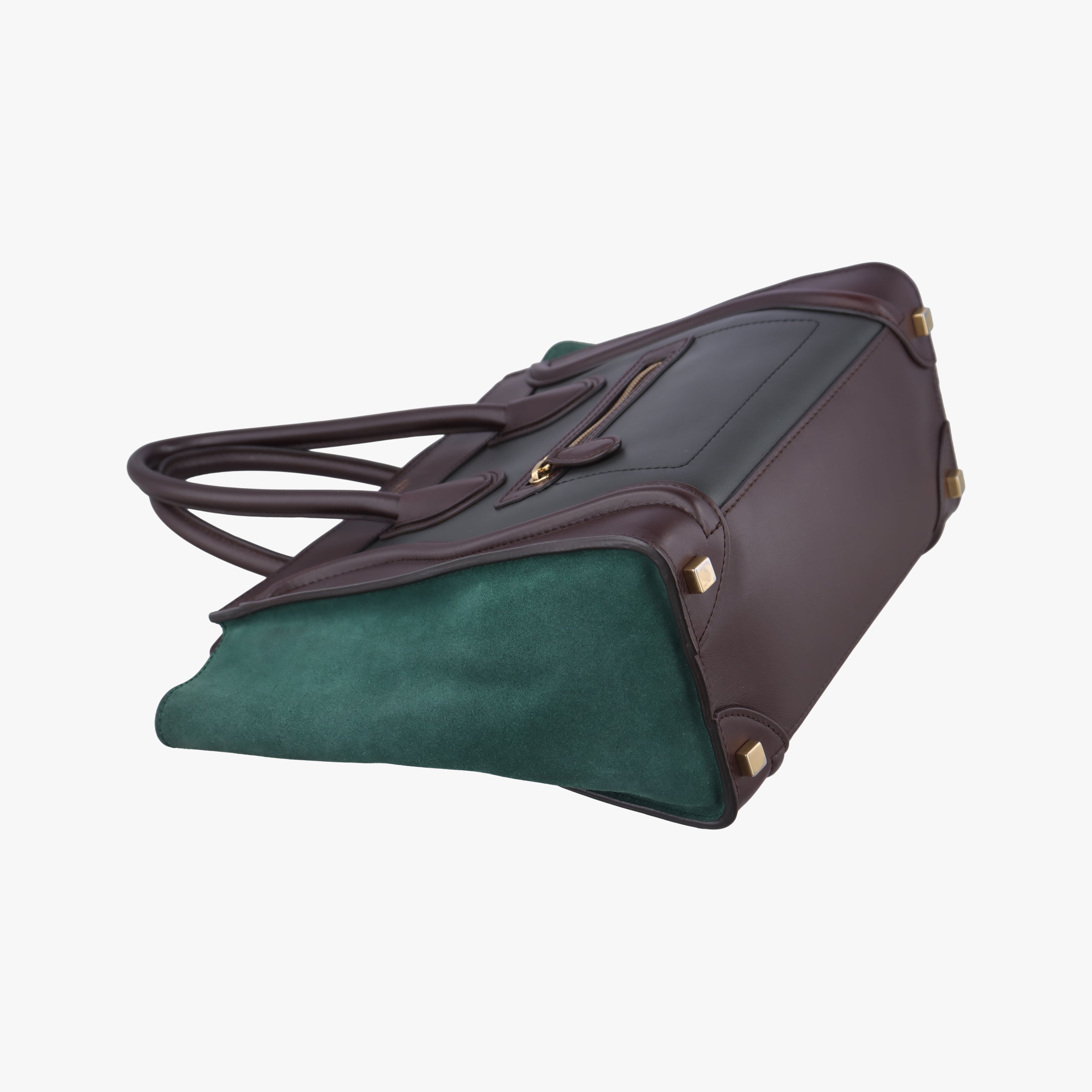 Pre-owned Celine Luggage Micro shopper Green×burgundy×Black Leather×suede  handbag | stylenewstar