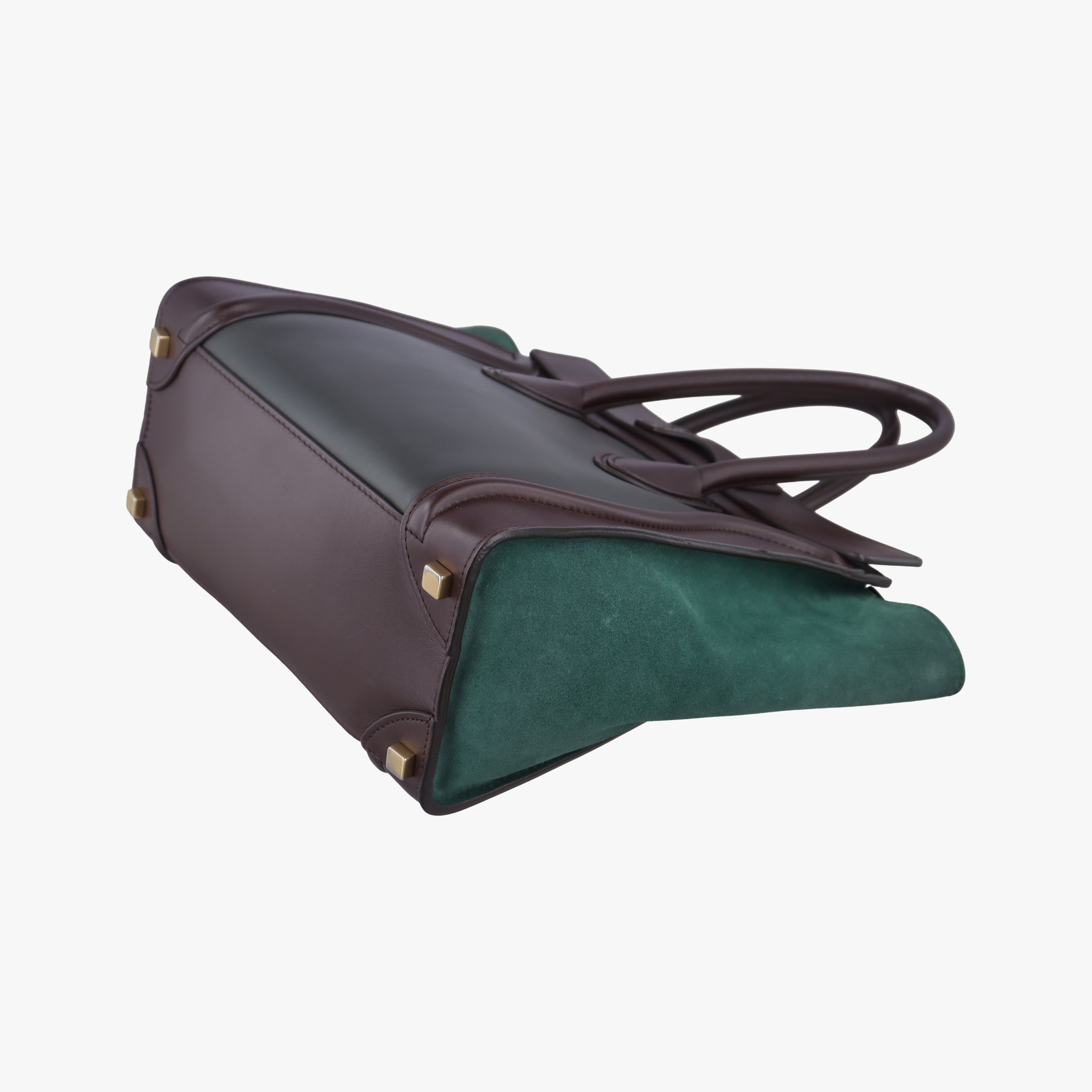 Pre-owned Celine Luggage Micro shopper Green×burgundy×Black Leather×suede  handbag | stylenewstar