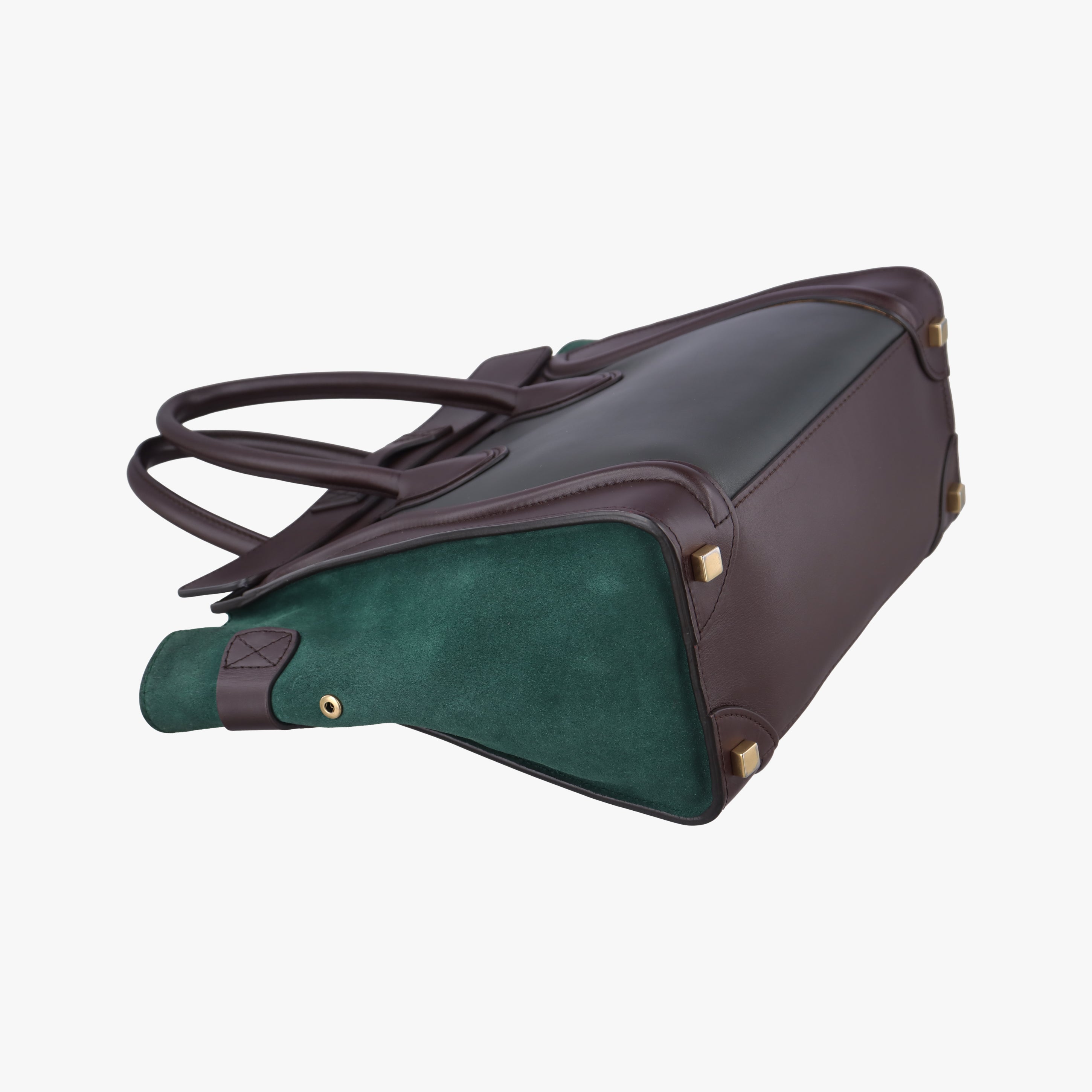 Pre-owned Celine Luggage Micro shopper Green×burgundy×Black Leather×suede  handbag | stylenewstar