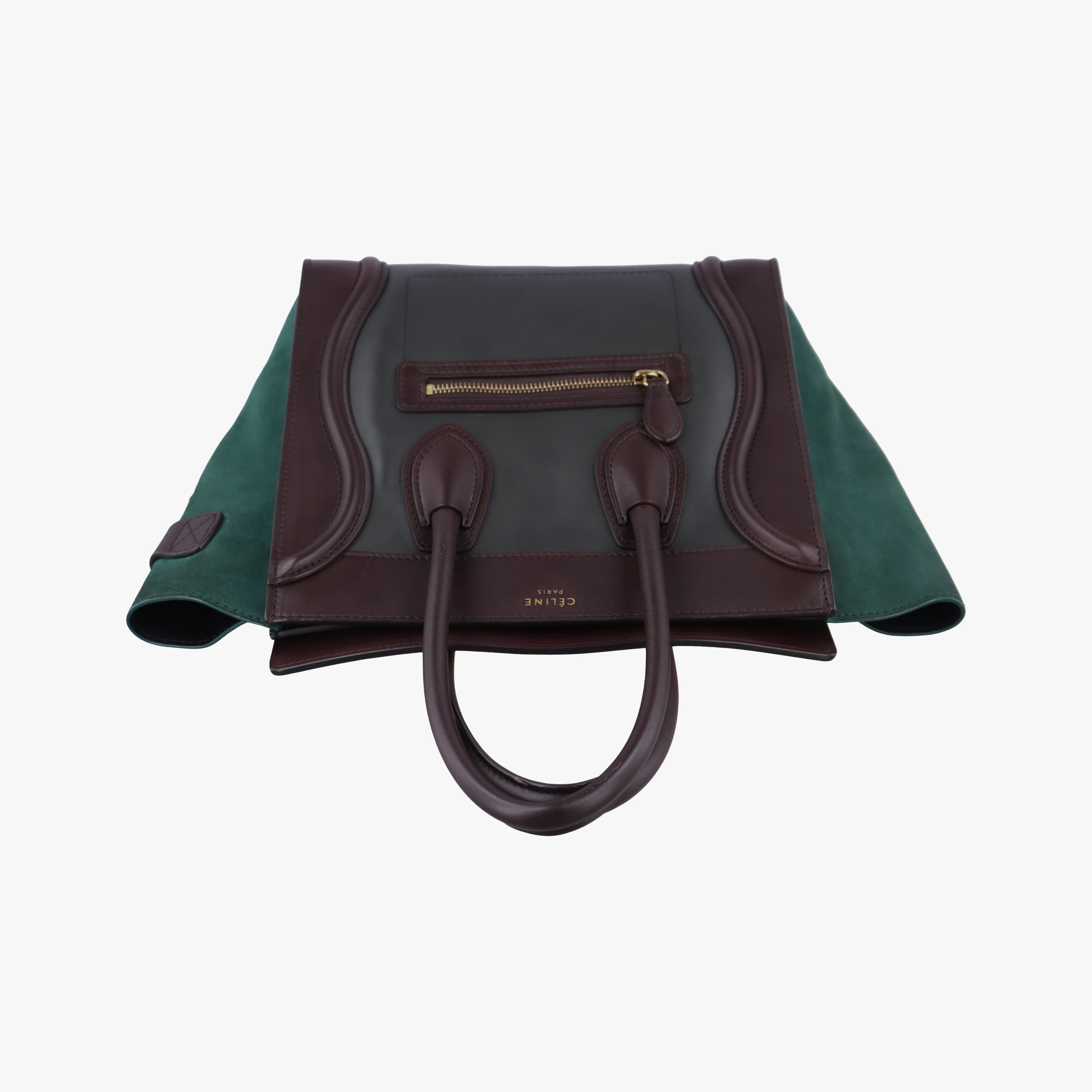 Pre-owned Celine Luggage Micro shopper Green×burgundy×Black Leather×suede  handbag | stylenewstar