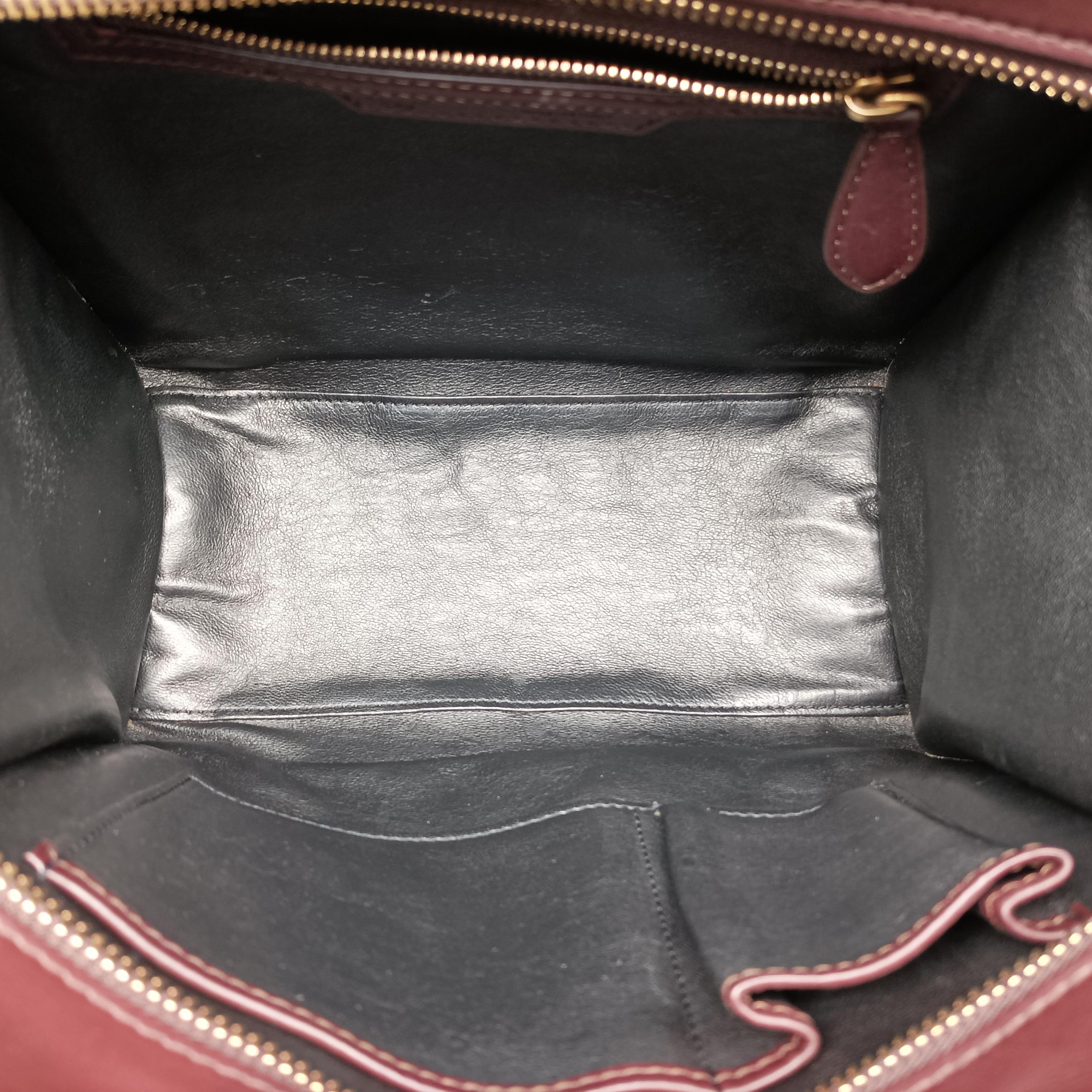 Pre-owned Celine Luggage Micro shopper Green×burgundy×Black Leather×suede  handbag | stylenewstar