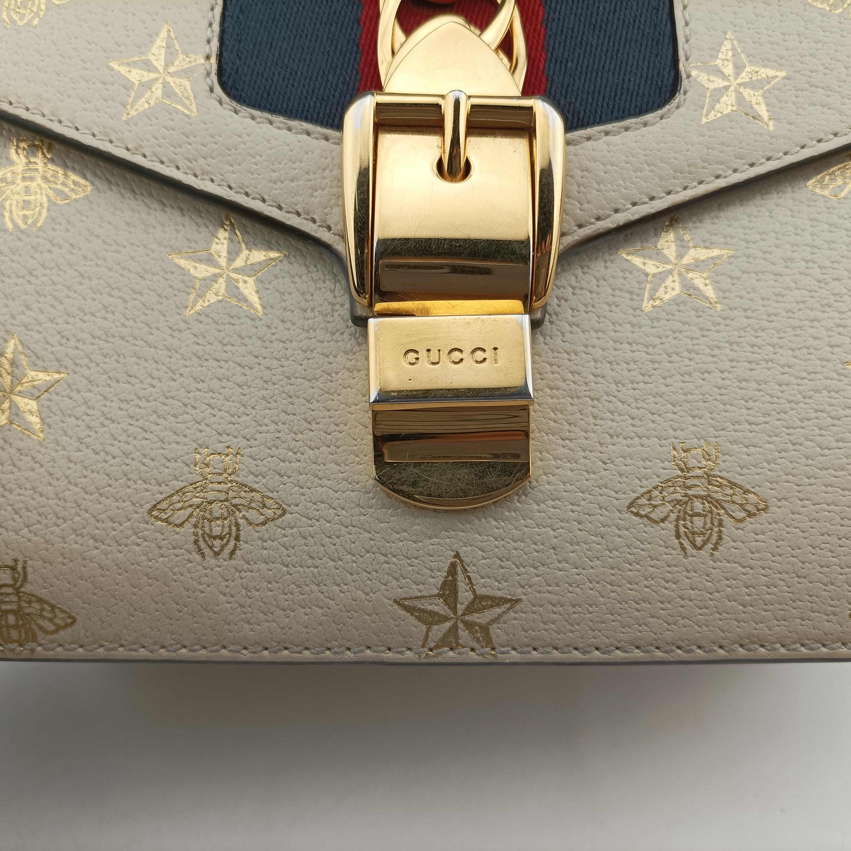 Pre-owned Gucci Sylvie Ivory×navy×red Leather 470270 shoulderbag | stylenewstar
