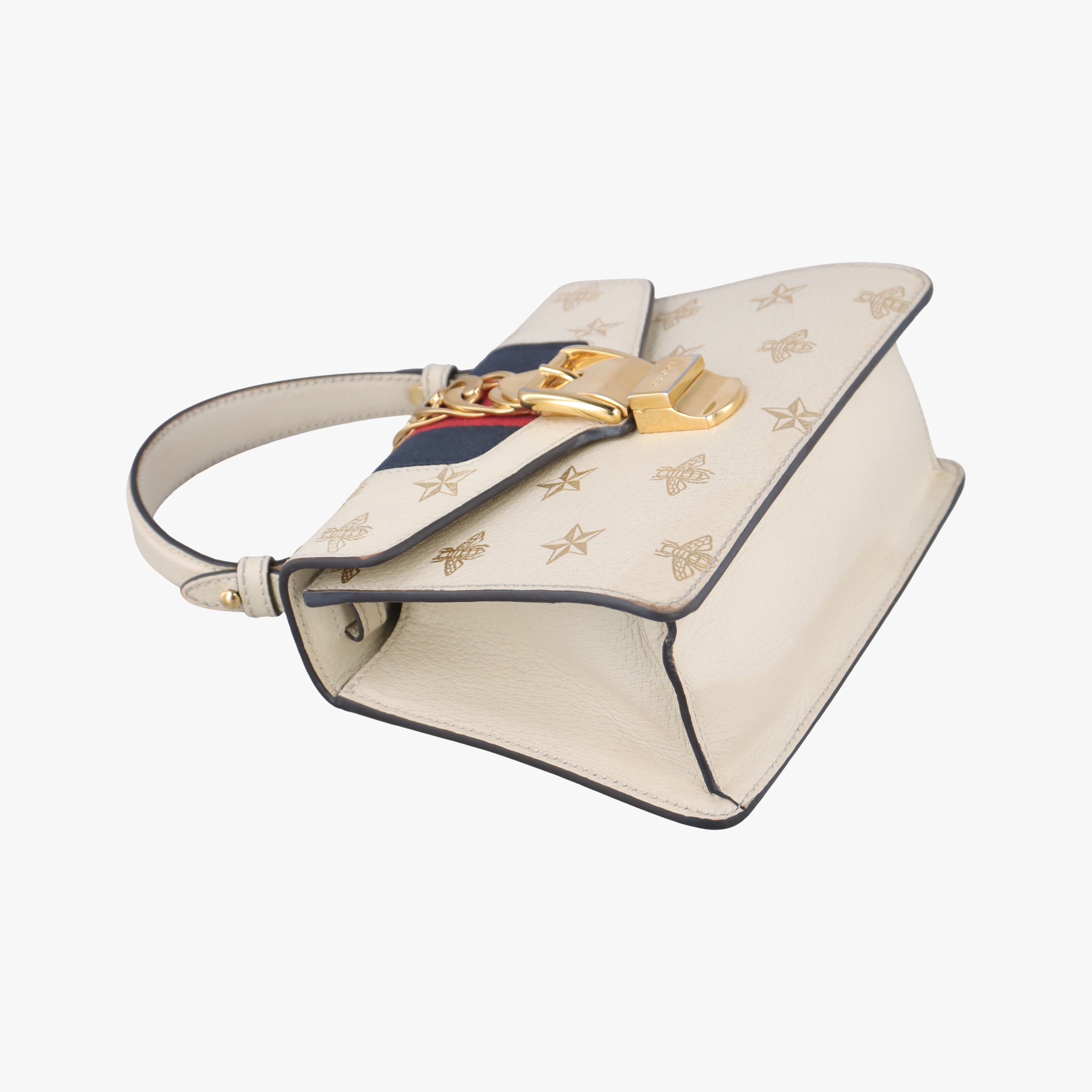 Pre-owned Gucci Sylvie Ivory×navy×red Leather 470270 shoulderbag | stylenewstar