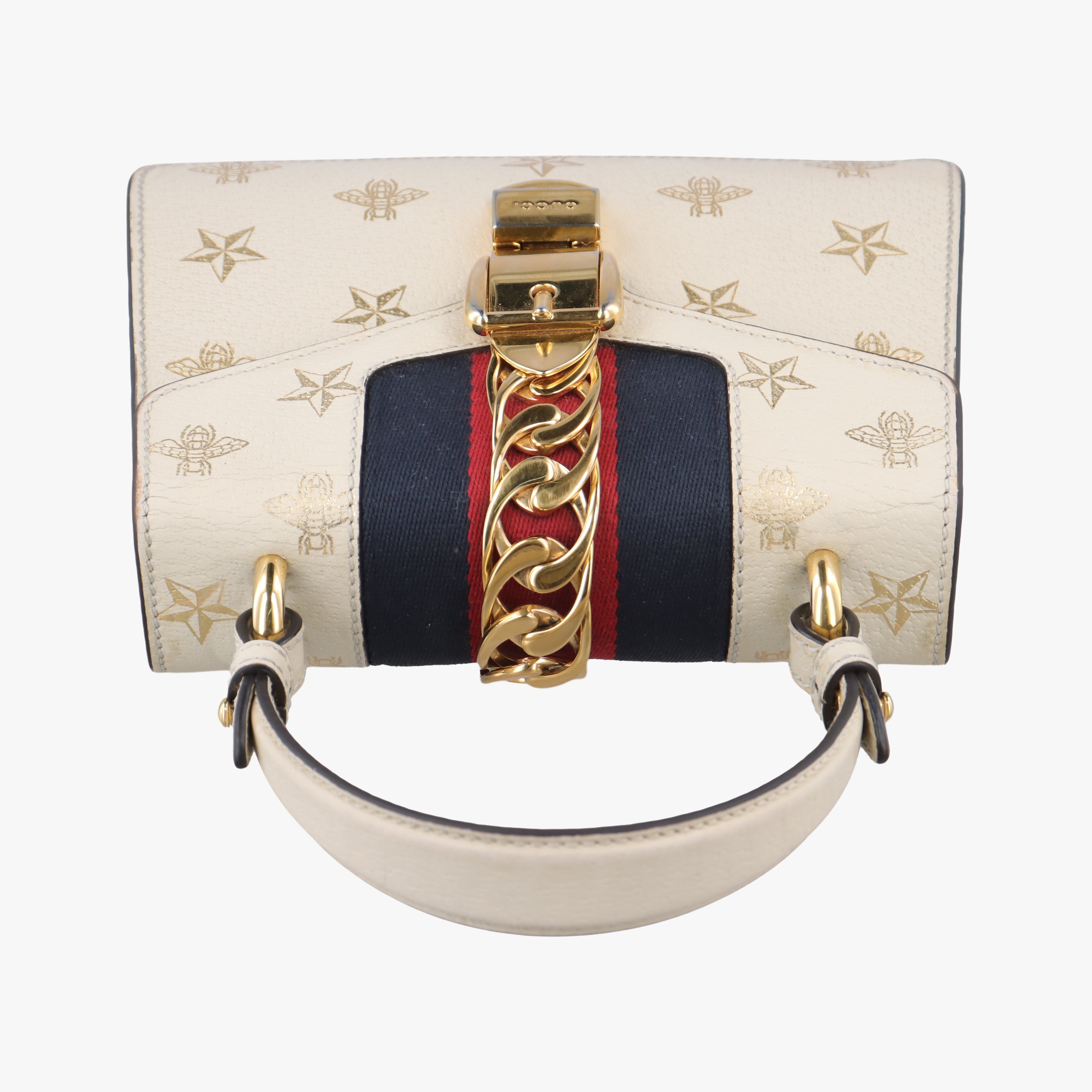Pre-owned Gucci Sylvie Ivory×navy×red Leather 470270 shoulderbag | stylenewstar