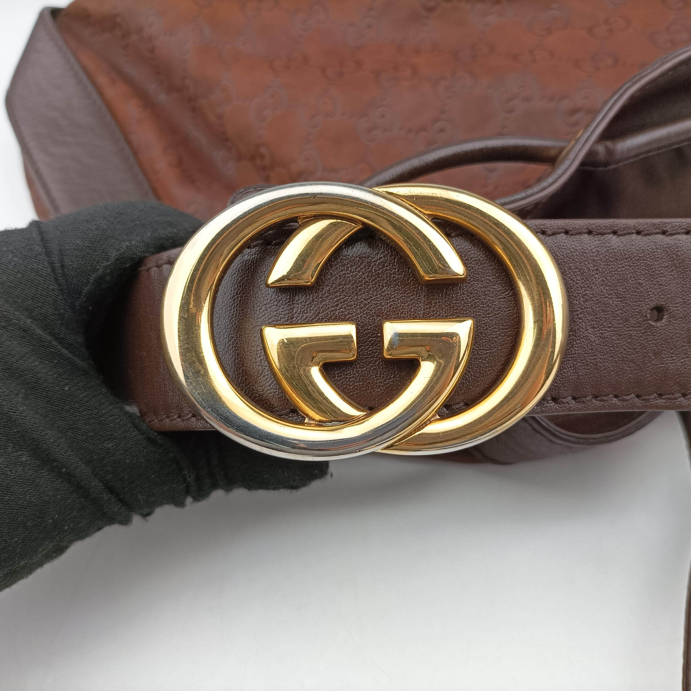 Pre-owned Gucci Guccissima Interlocking Icon Hobo Brown leather 223951 shoulderbag | stylenewstar