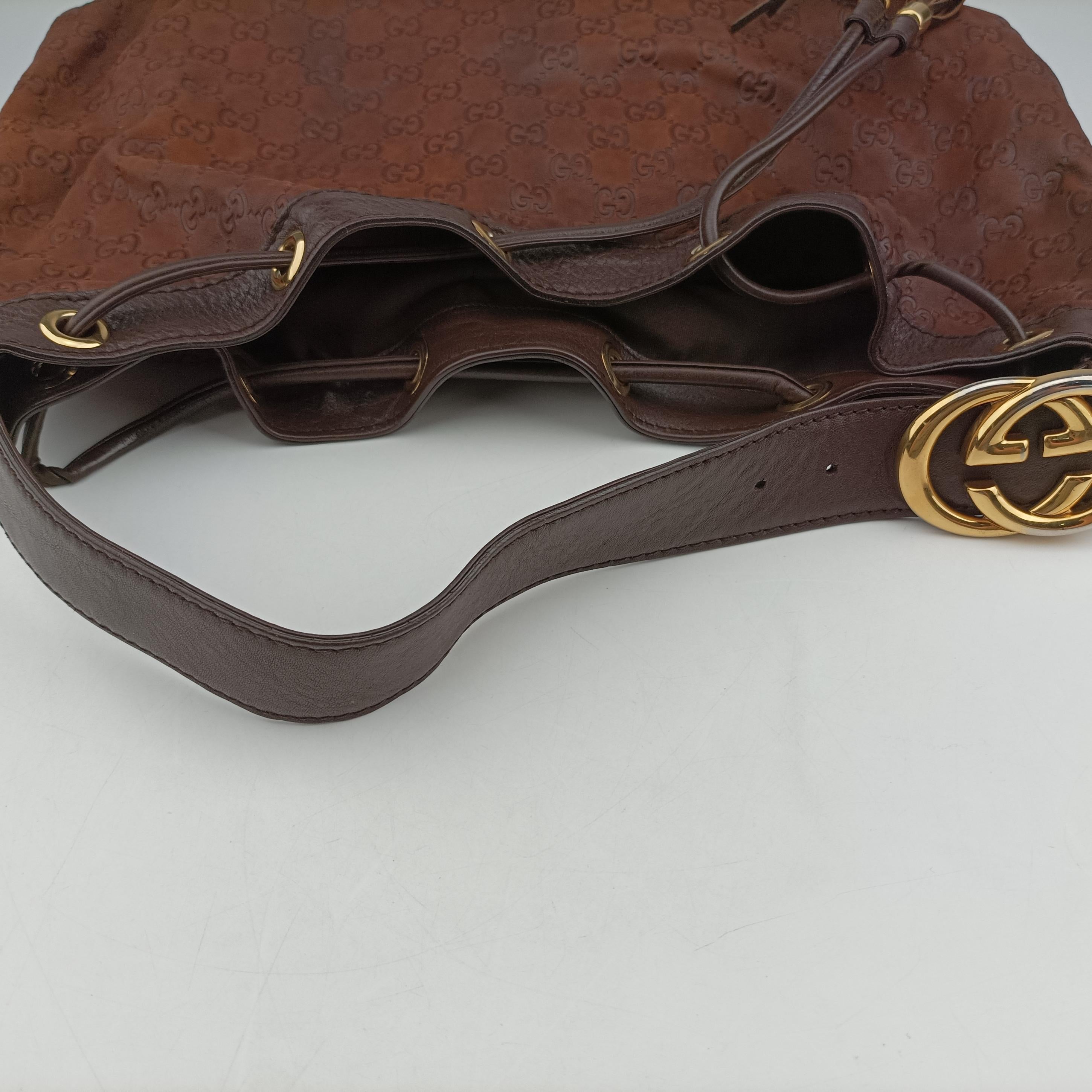 Pre-owned Gucci Guccissima Interlocking Icon Hobo Brown leather 223951 shoulderbag | stylenewstar