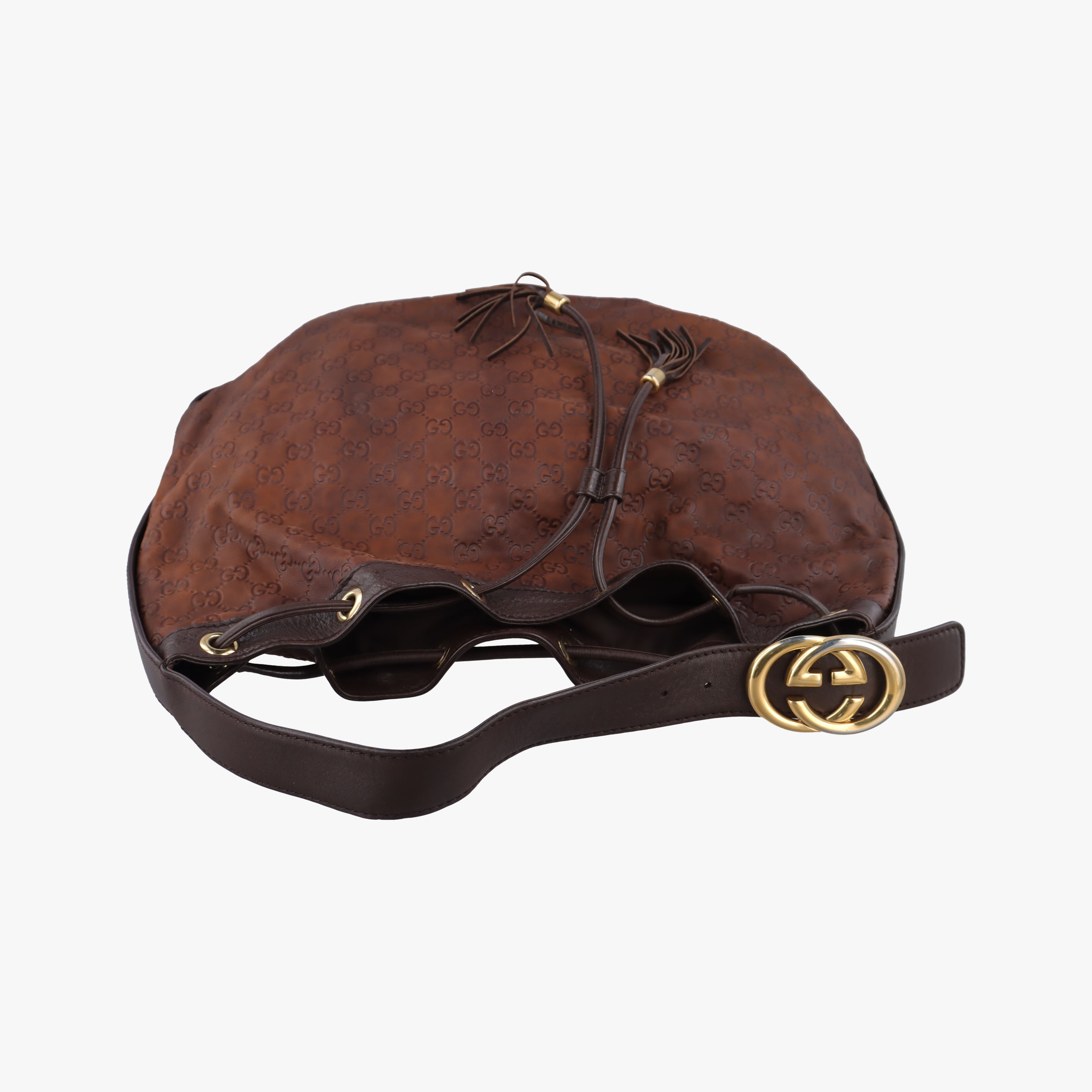 Pre-owned Gucci Guccissima Interlocking Icon Hobo Brown leather 223951 shoulderbag | stylenewstar