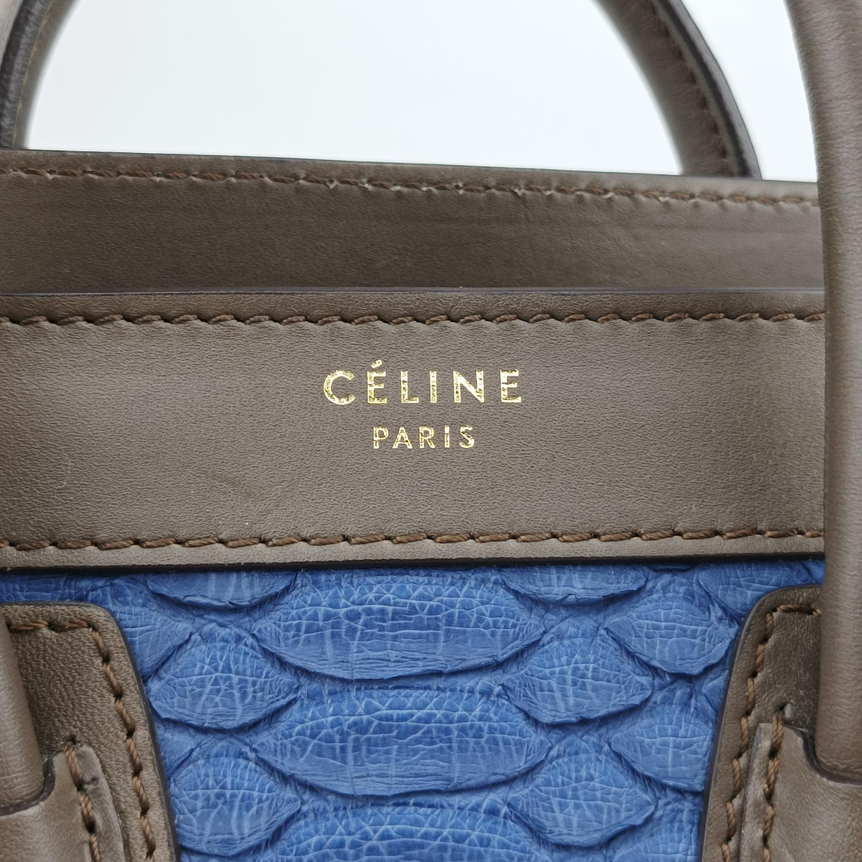 Vintage Celine luggage nano shopper Blue×white×Brown snakeskin  shoulderbag | stylenewstar