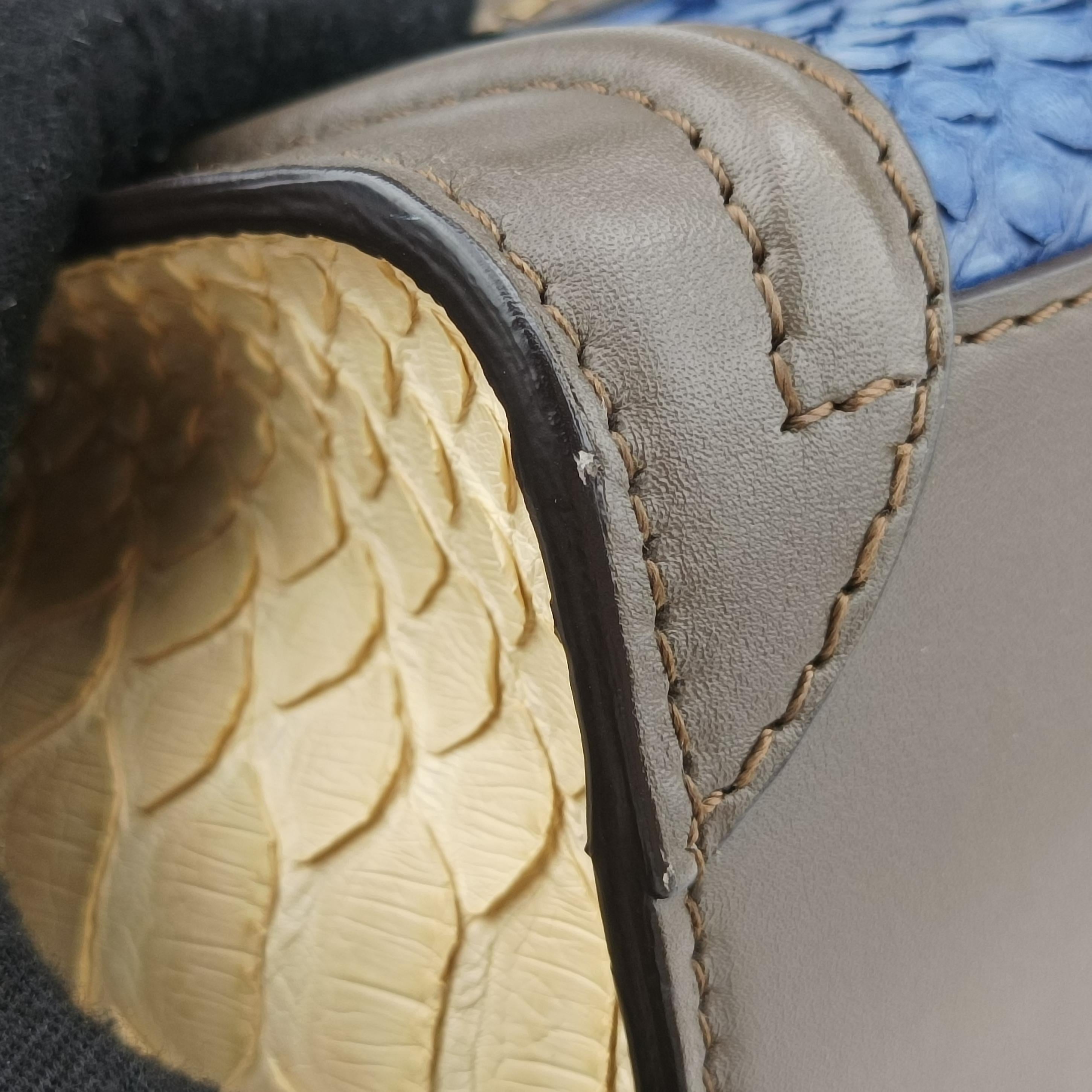Vintage Celine luggage nano shopper Blue×white×Brown snakeskin  shoulderbag | stylenewstar