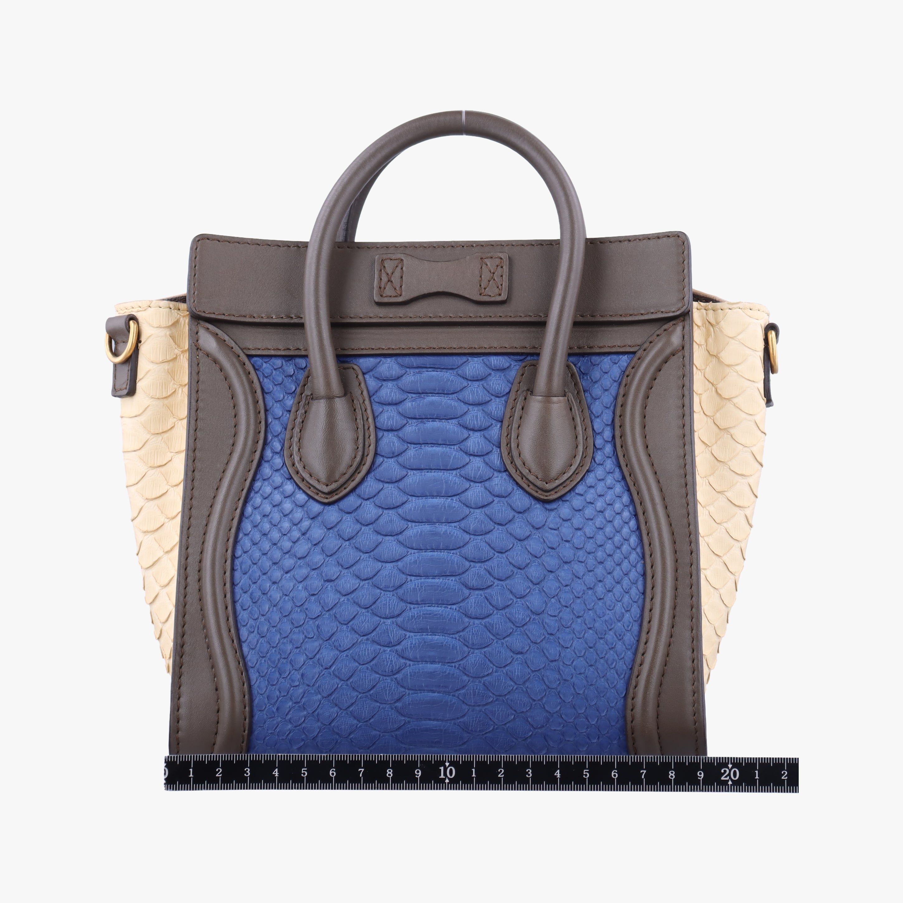 Vintage Celine luggage nano shopper Blue×white×Brown snakeskin  shoulderbag | stylenewstar
