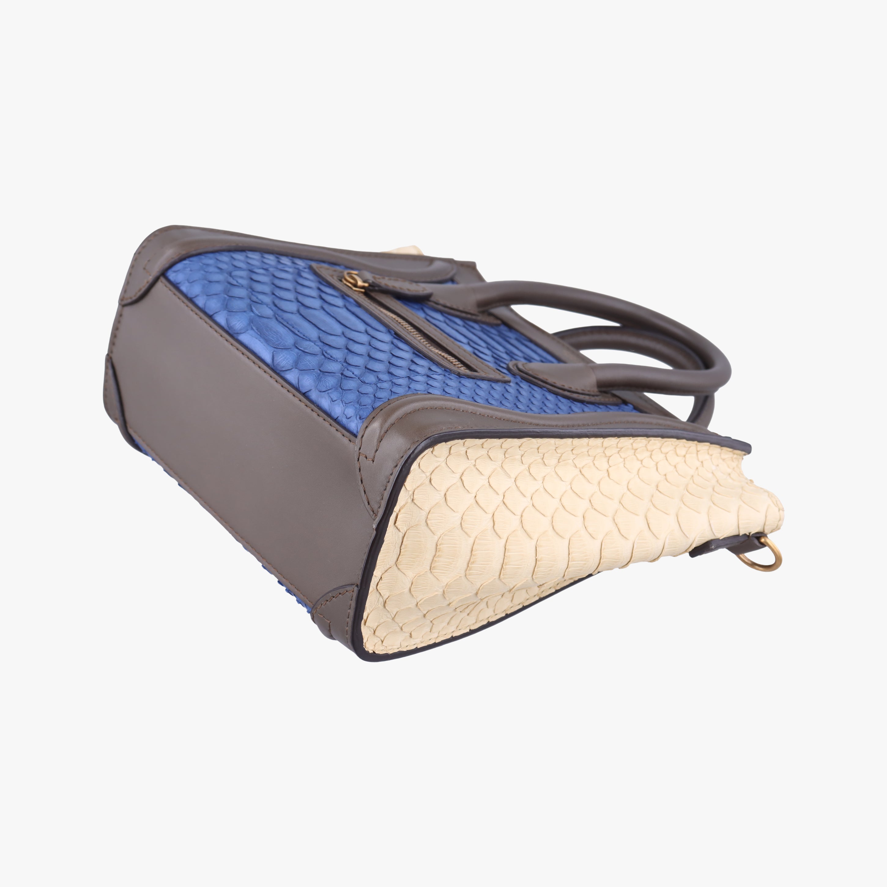 Vintage Celine luggage nano shopper Blue×white×Brown snakeskin  shoulderbag | stylenewstar