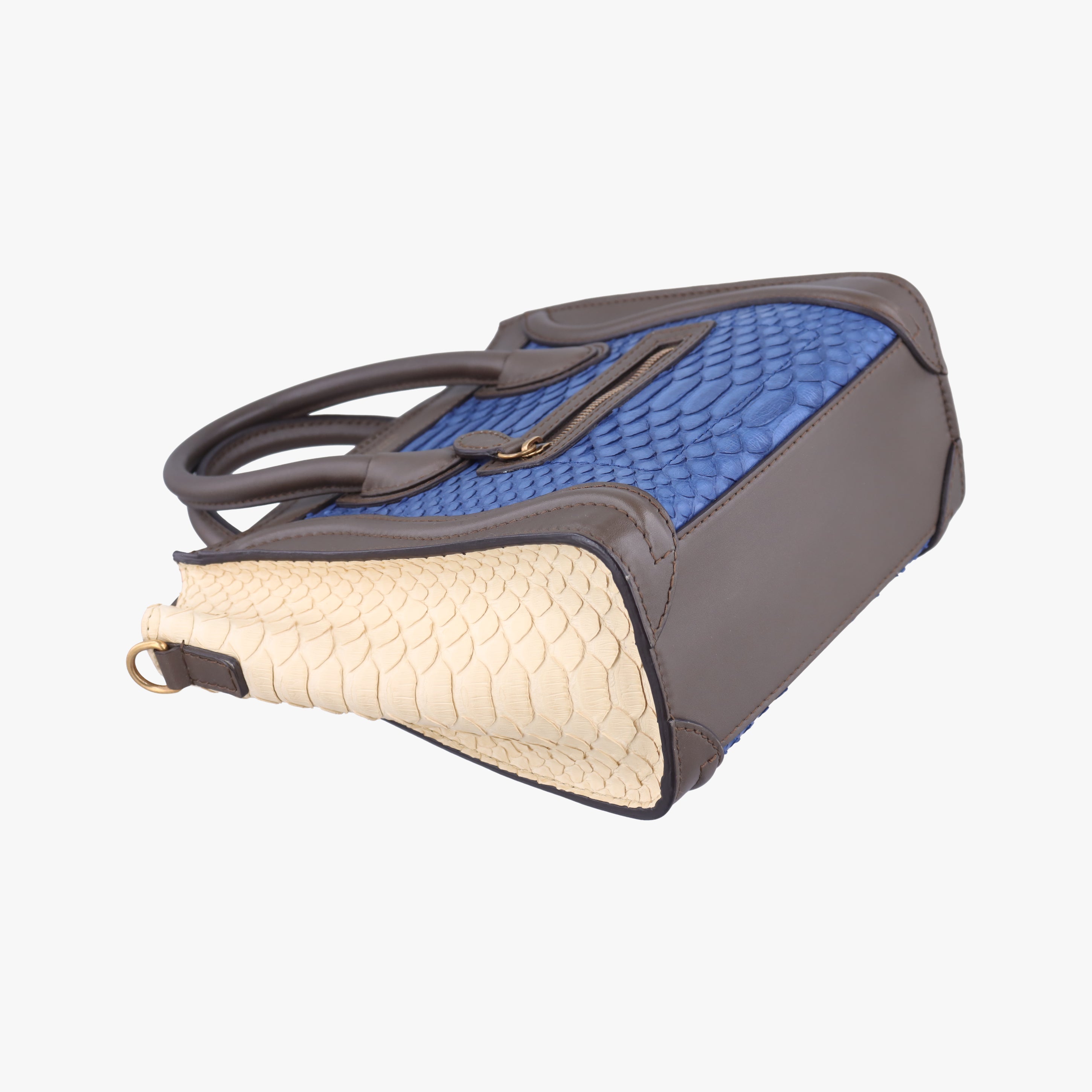 Vintage Celine luggage nano shopper Blue×white×Brown snakeskin  shoulderbag | stylenewstar