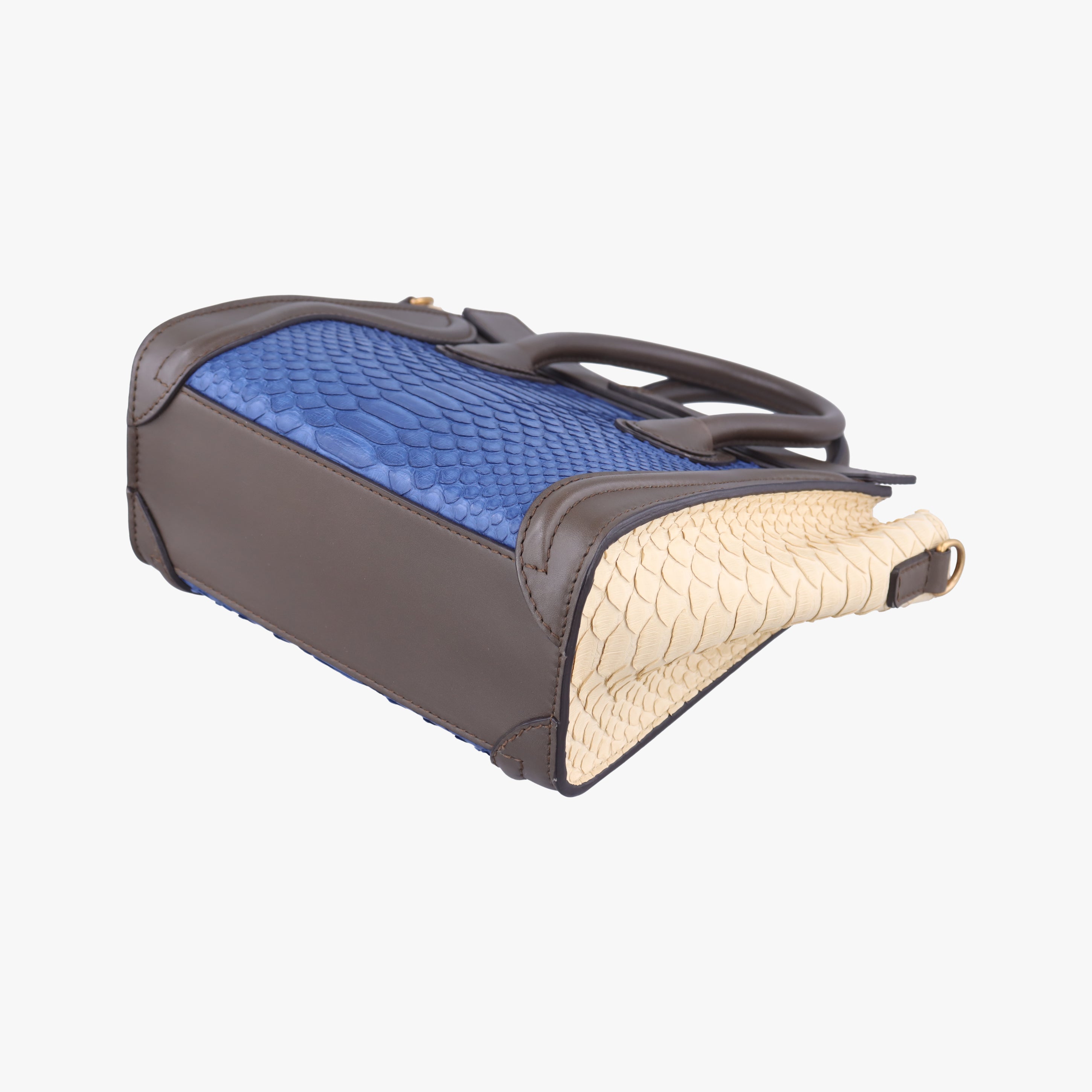 Vintage Celine luggage nano shopper Blue×white×Brown snakeskin  shoulderbag | stylenewstar