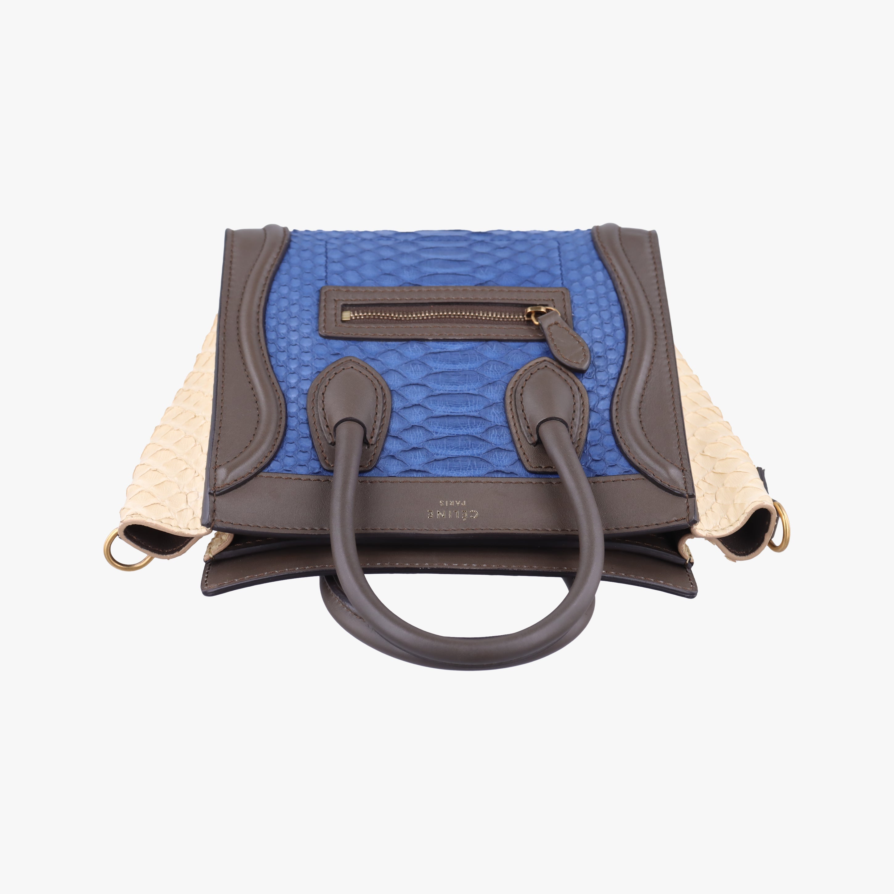 Vintage Celine luggage nano shopper Blue×white×Brown snakeskin  shoulderbag | stylenewstar