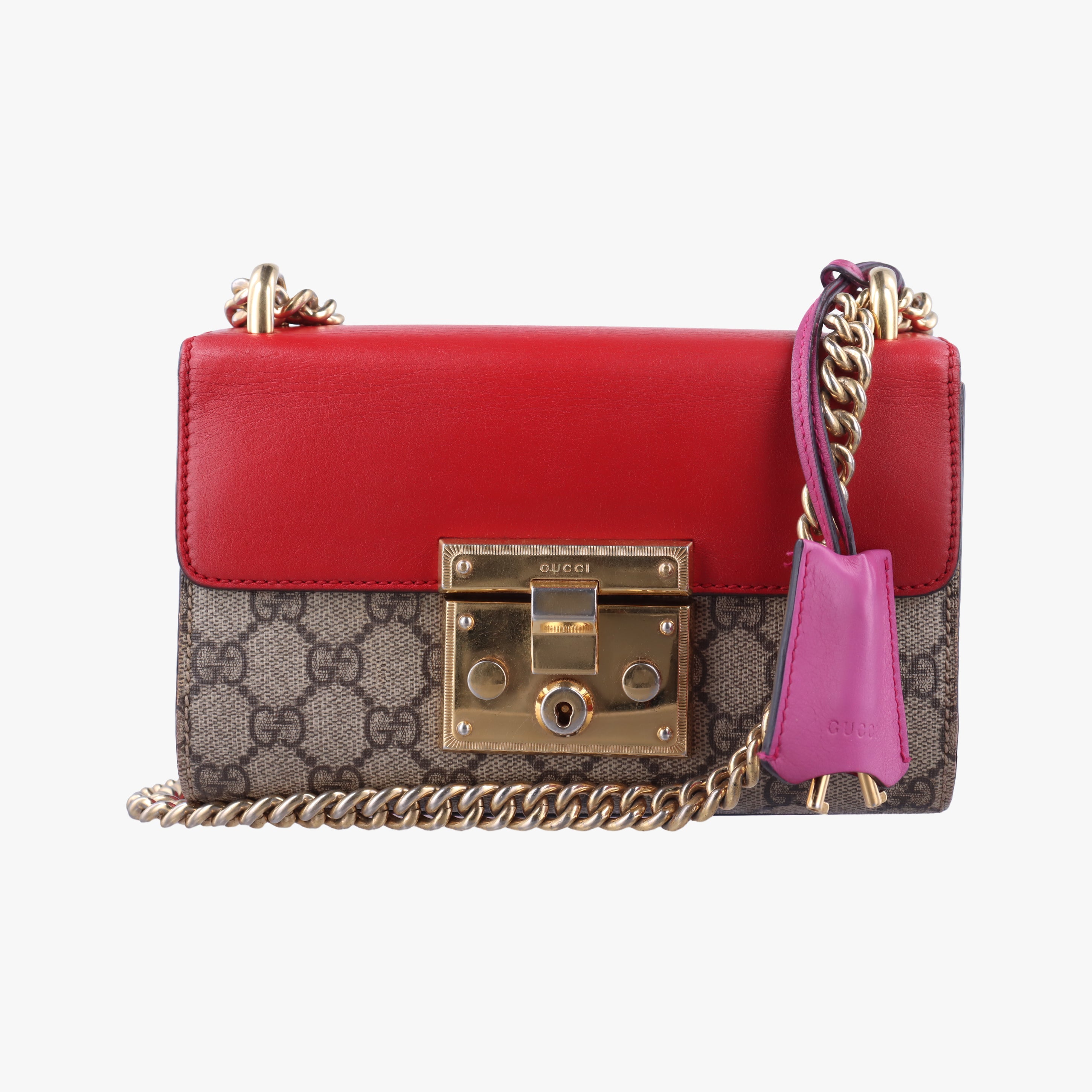 Pre-owned Gucci Padlock beige×red×pink PVC coated canvas×leather 409487 shoulderbag | stylenewstar