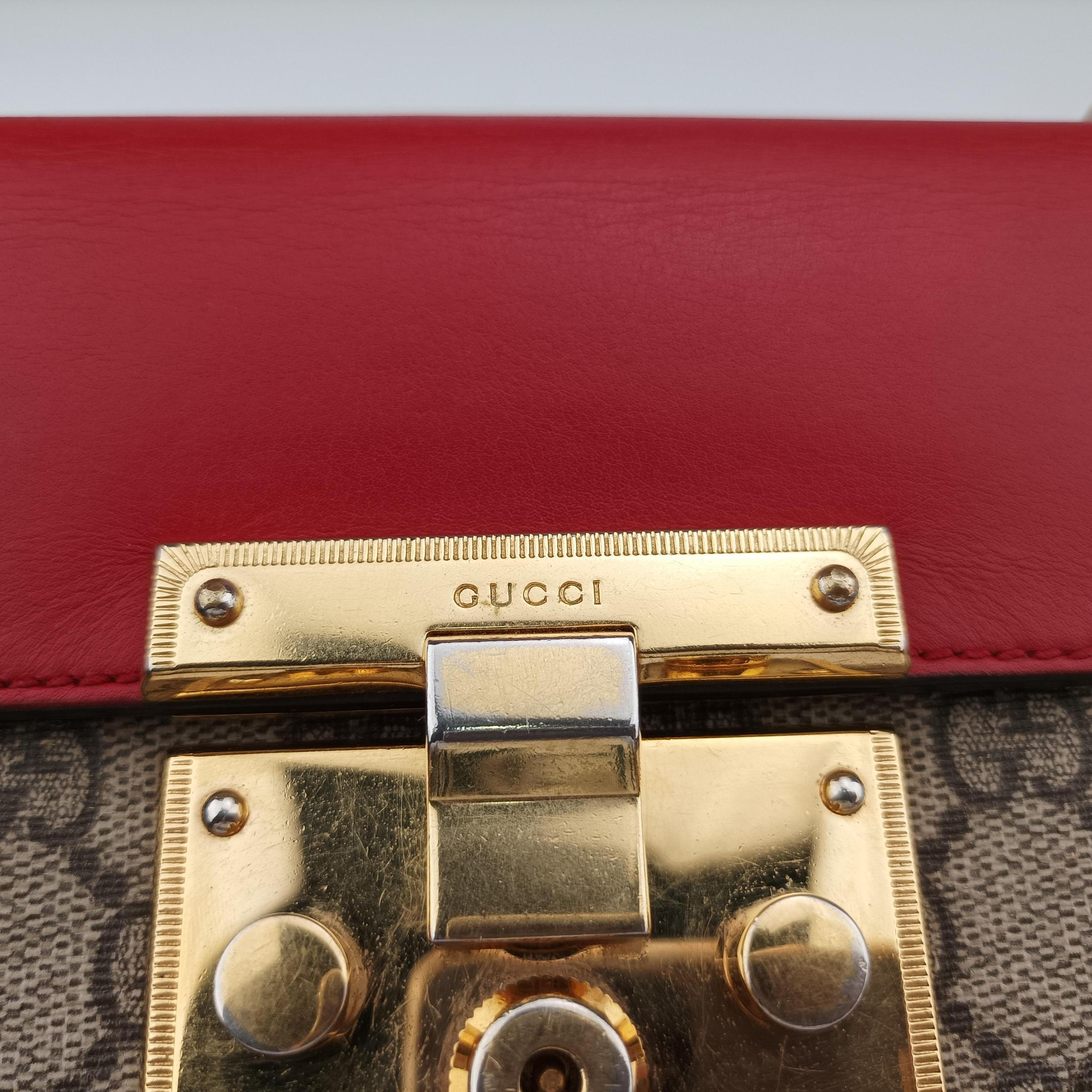 Pre-owned Gucci Padlock beige×red×pink PVC coated canvas×leather 409487 shoulderbag | stylenewstar