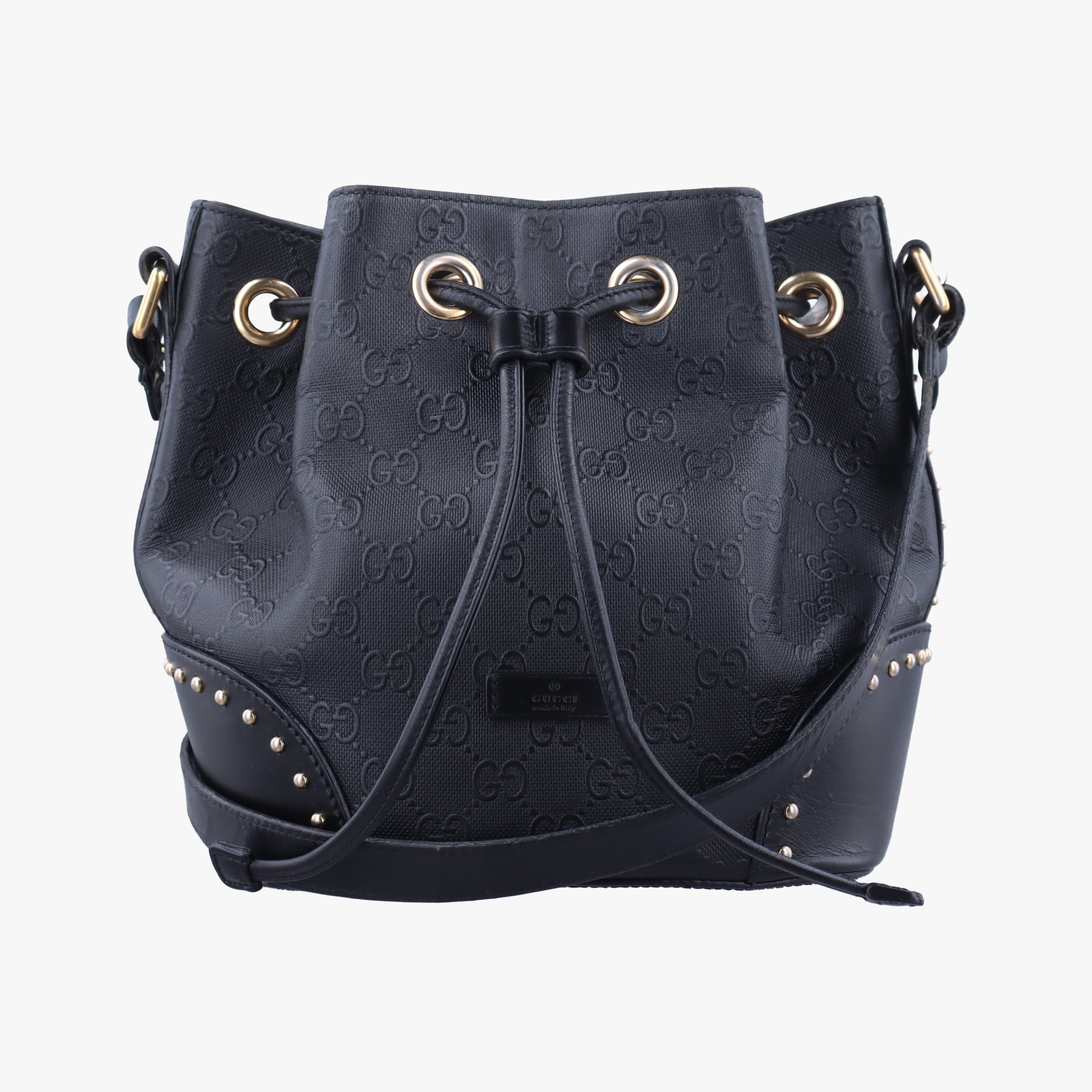 Pre-owned Gucci Bright Diamante Bucket Black Leather 354229 shoulderbag | stylenewstar