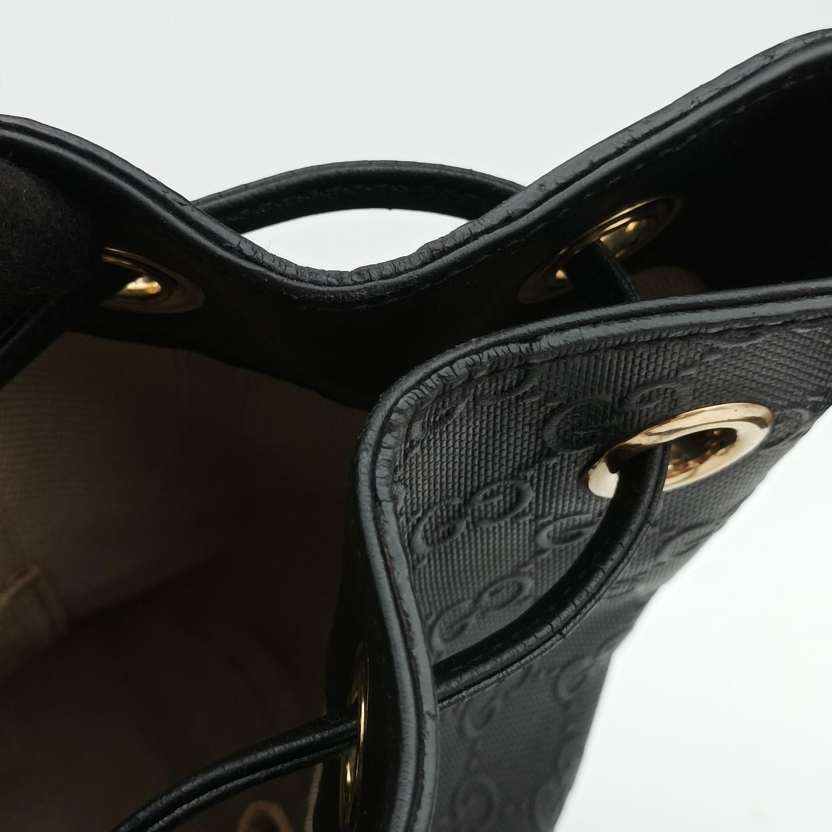 Pre-owned Gucci Bright Diamante Bucket Black Leather 354229 shoulderbag | stylenewstar