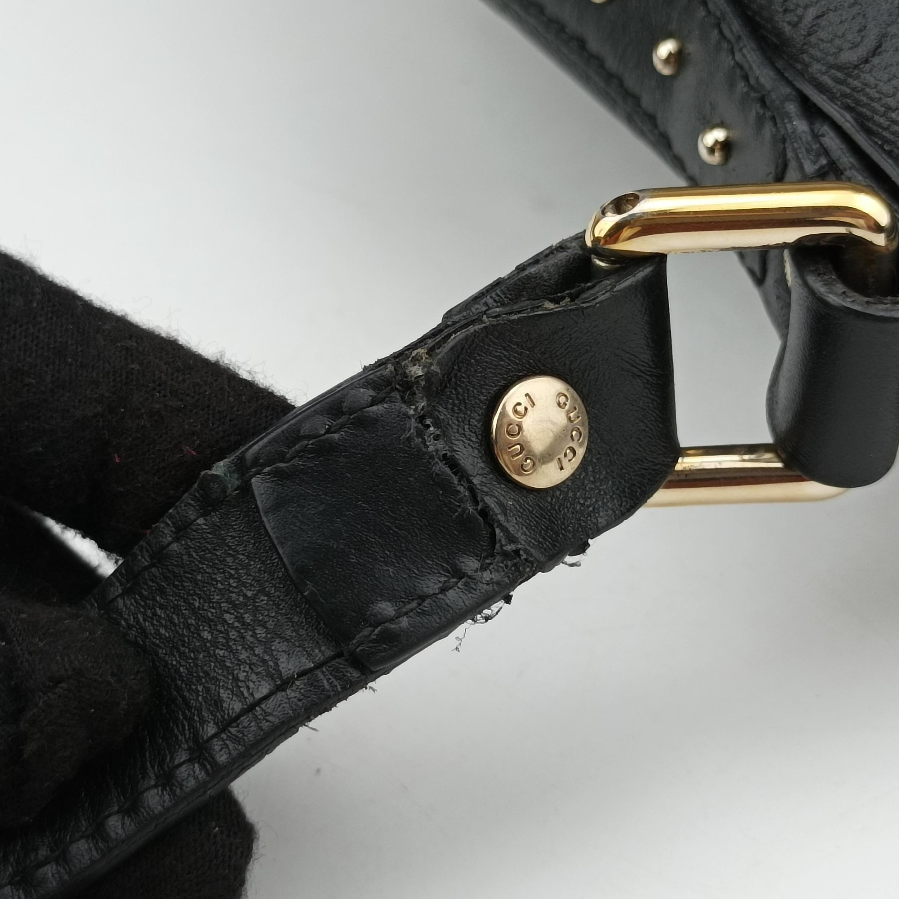 Pre-owned Gucci Bright Diamante Bucket Black Leather 354229 shoulderbag | stylenewstar