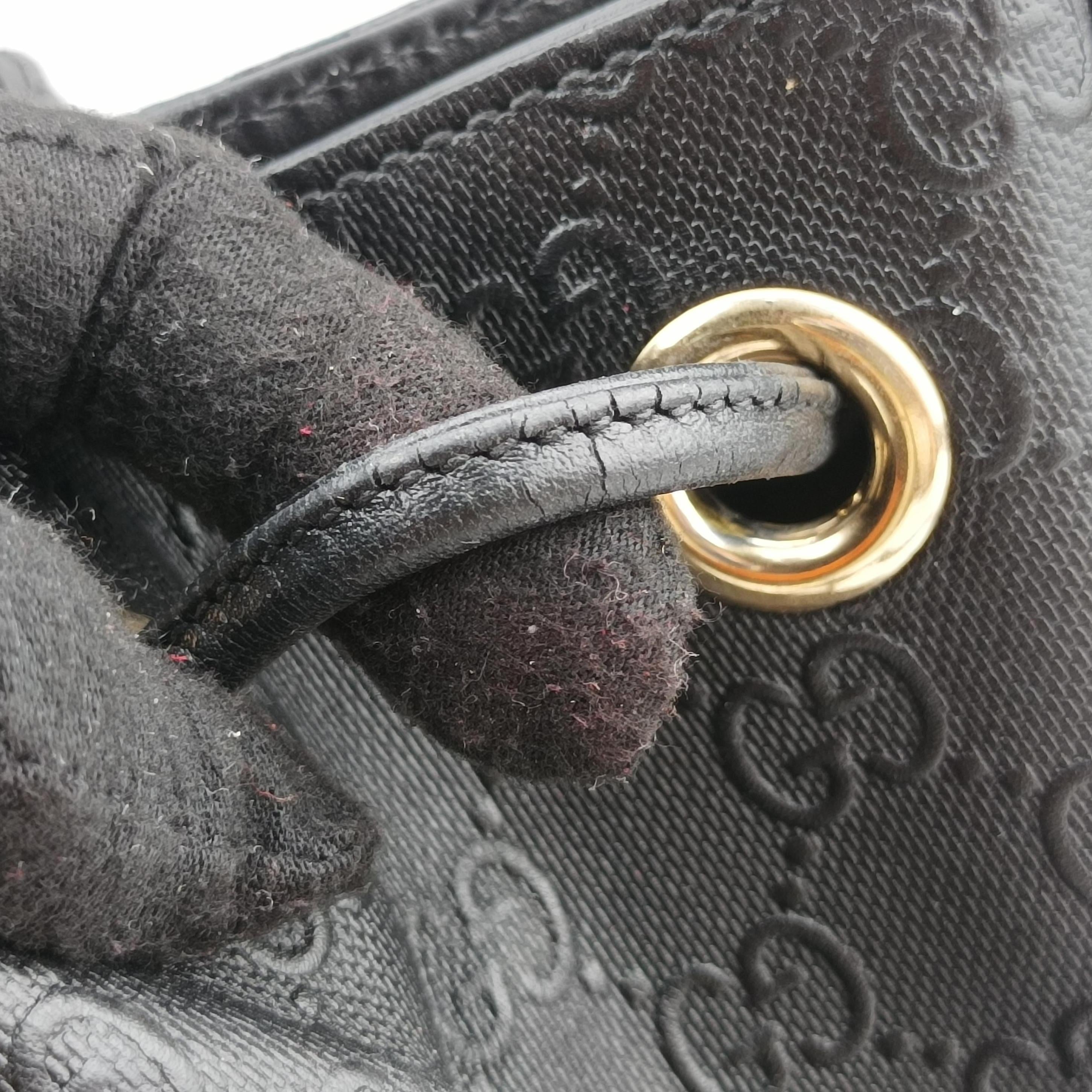 Pre-owned Gucci Bright Diamante Bucket Black Leather 354229 shoulderbag | stylenewstar