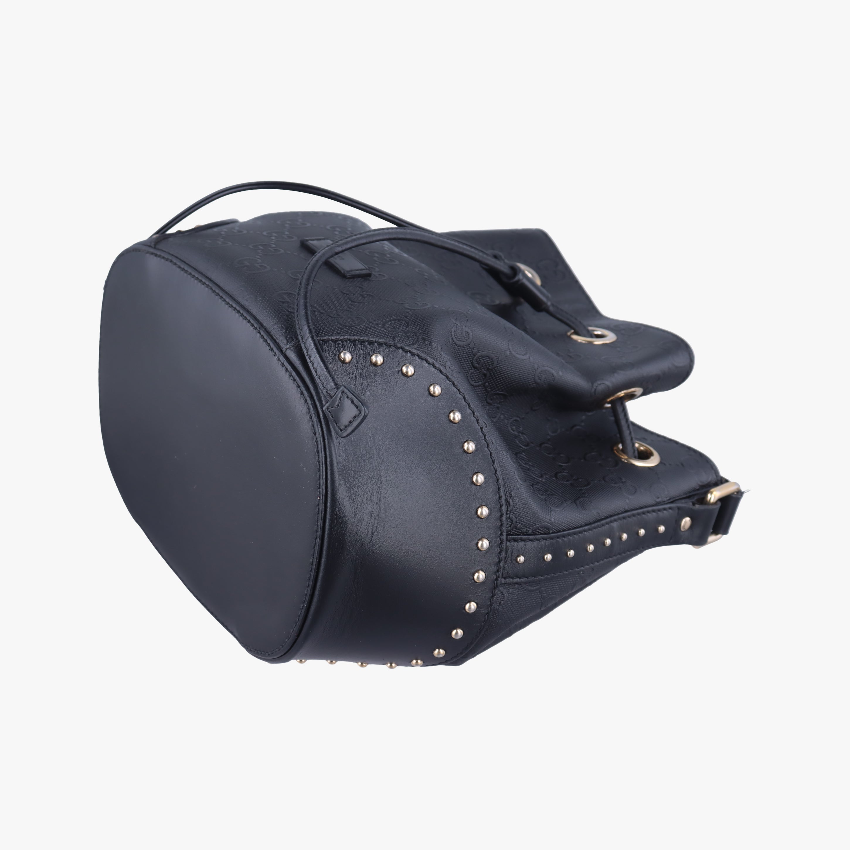 Pre-owned Gucci Bright Diamante Bucket Black Leather 354229 shoulderbag | stylenewstar