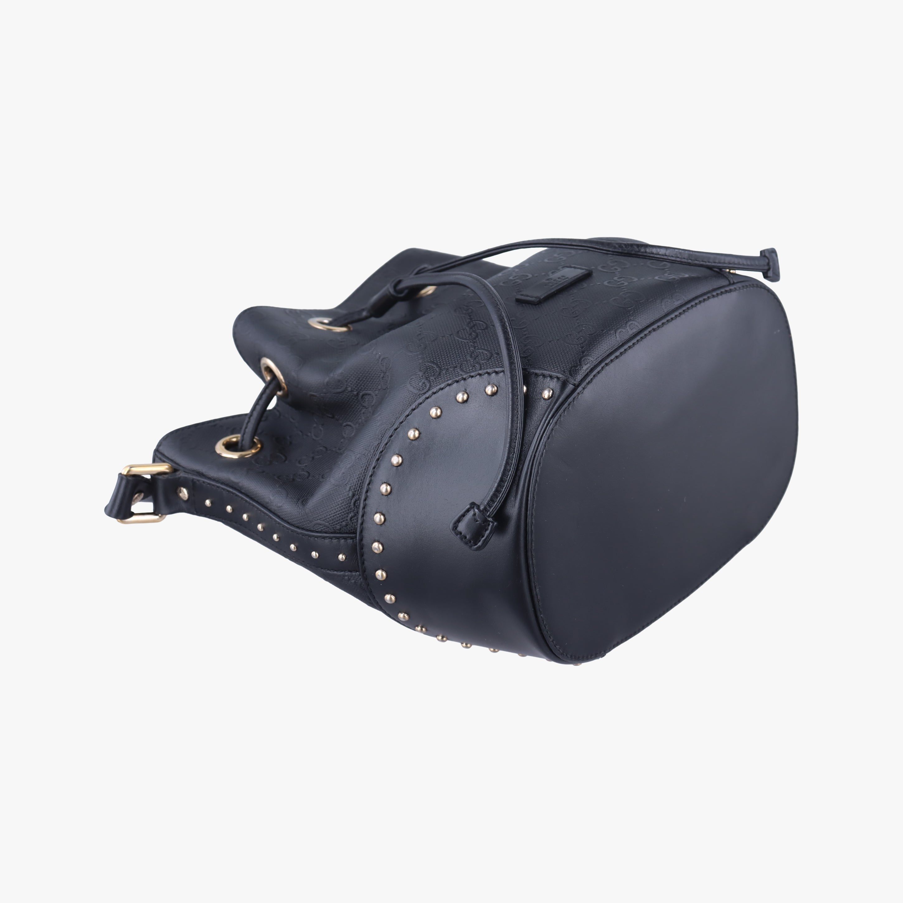 Pre-owned Gucci Bright Diamante Bucket Black Leather 354229 shoulderbag | stylenewstar