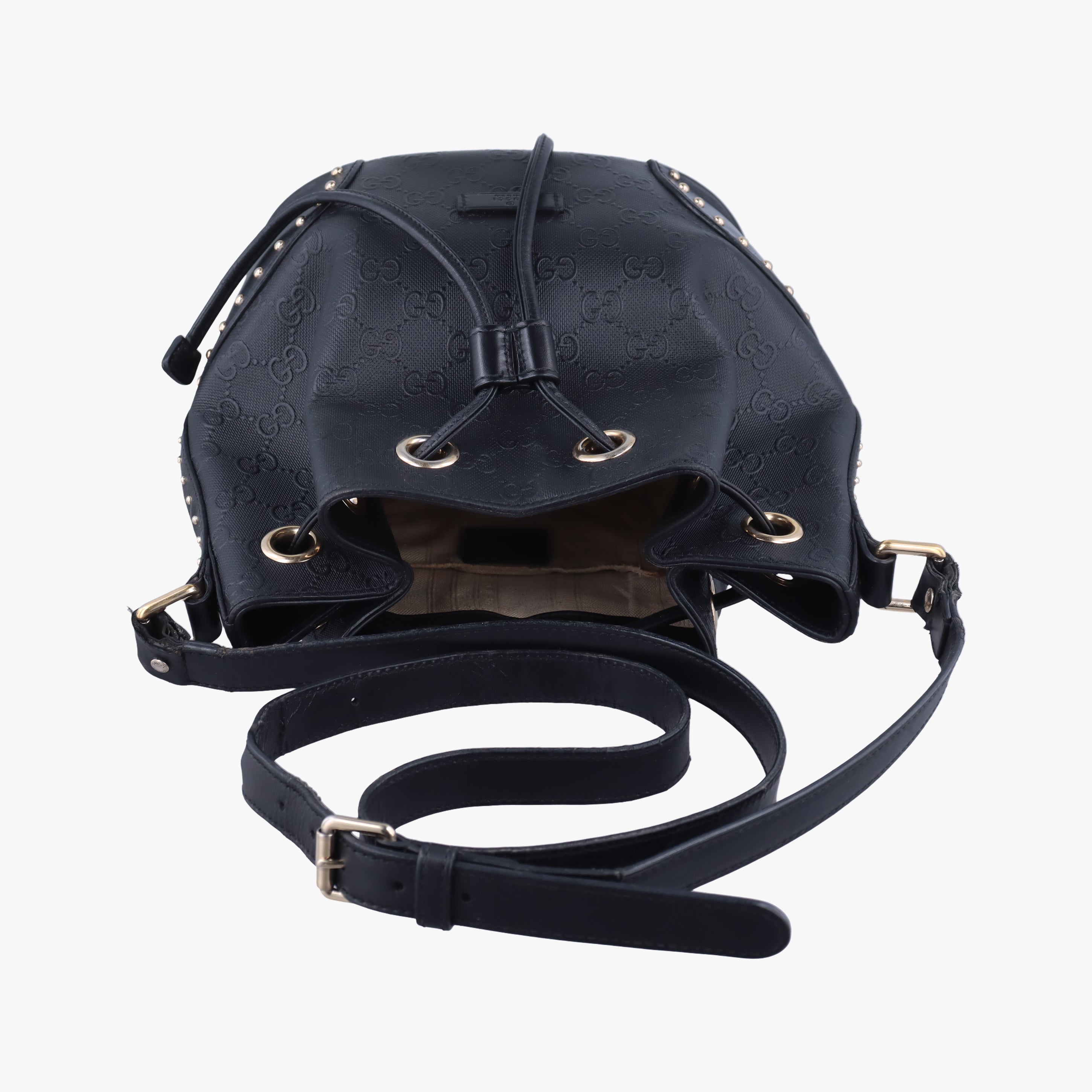 Pre-owned Gucci Bright Diamante Bucket Black Leather 354229 shoulderbag | stylenewstar