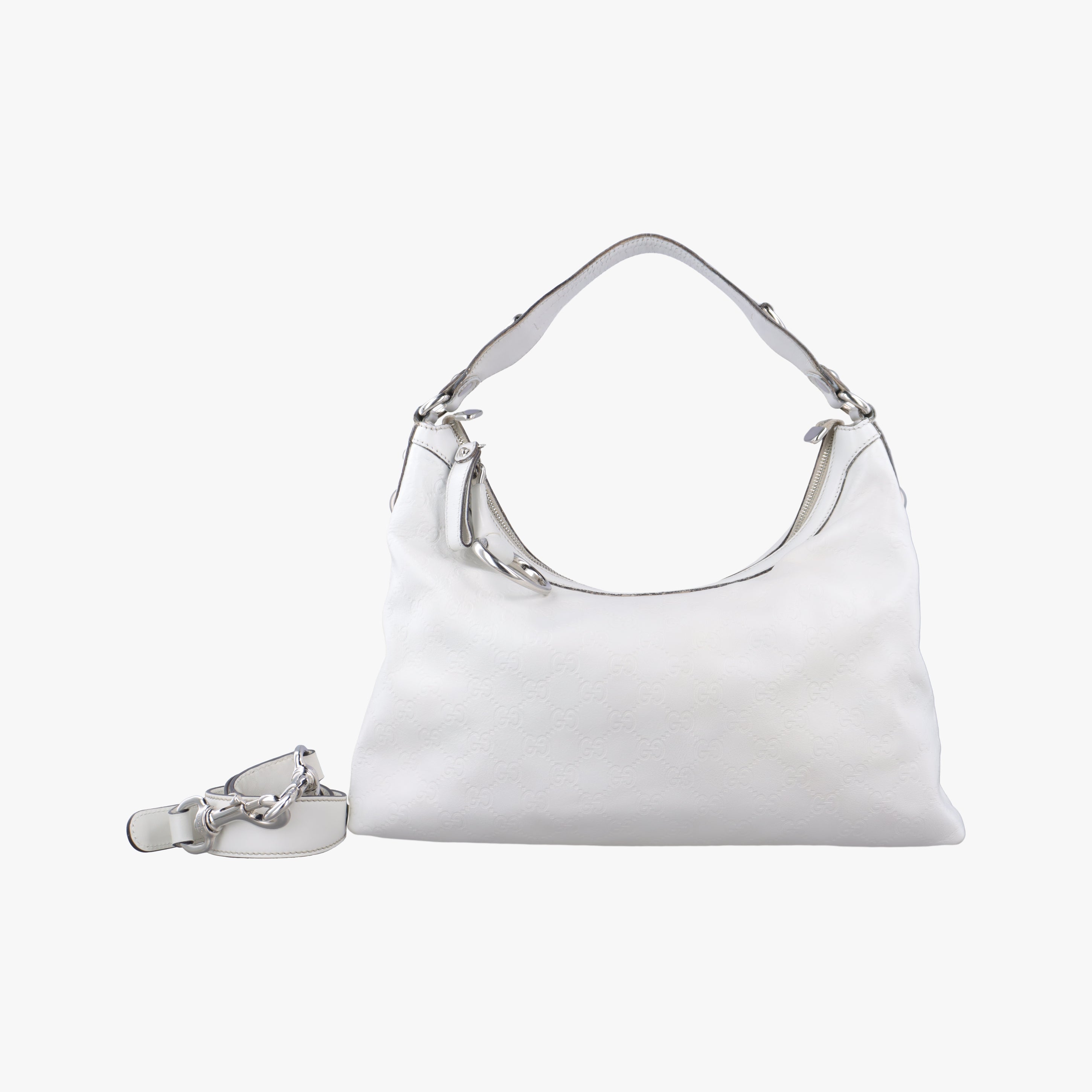 Pre-owned Gucci Horsebit Creole Hobo White Leather 232961 shoulderbag | stylenewstar