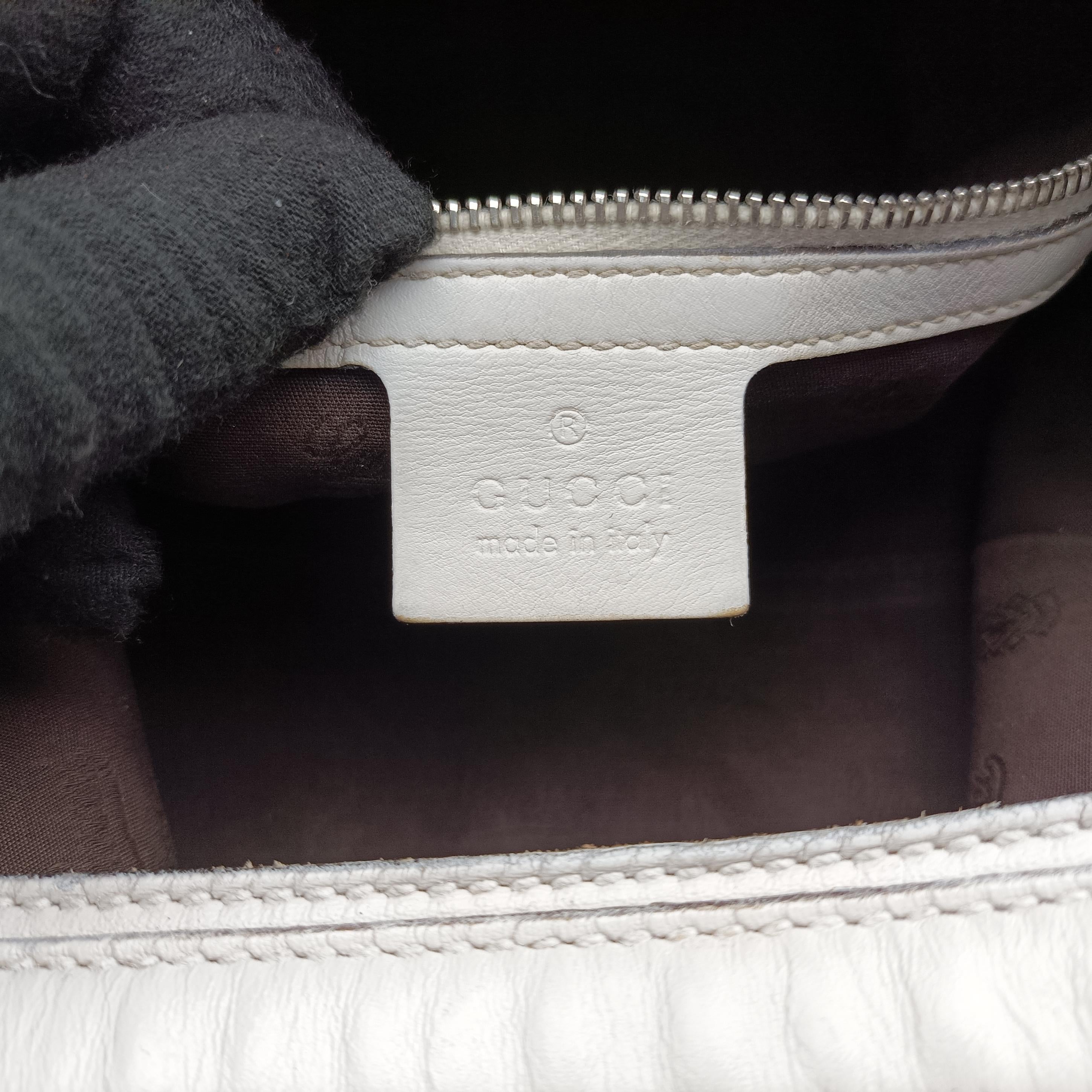 Pre-owned Gucci Horsebit Creole Hobo White Leather 232961 shoulderbag | stylenewstar