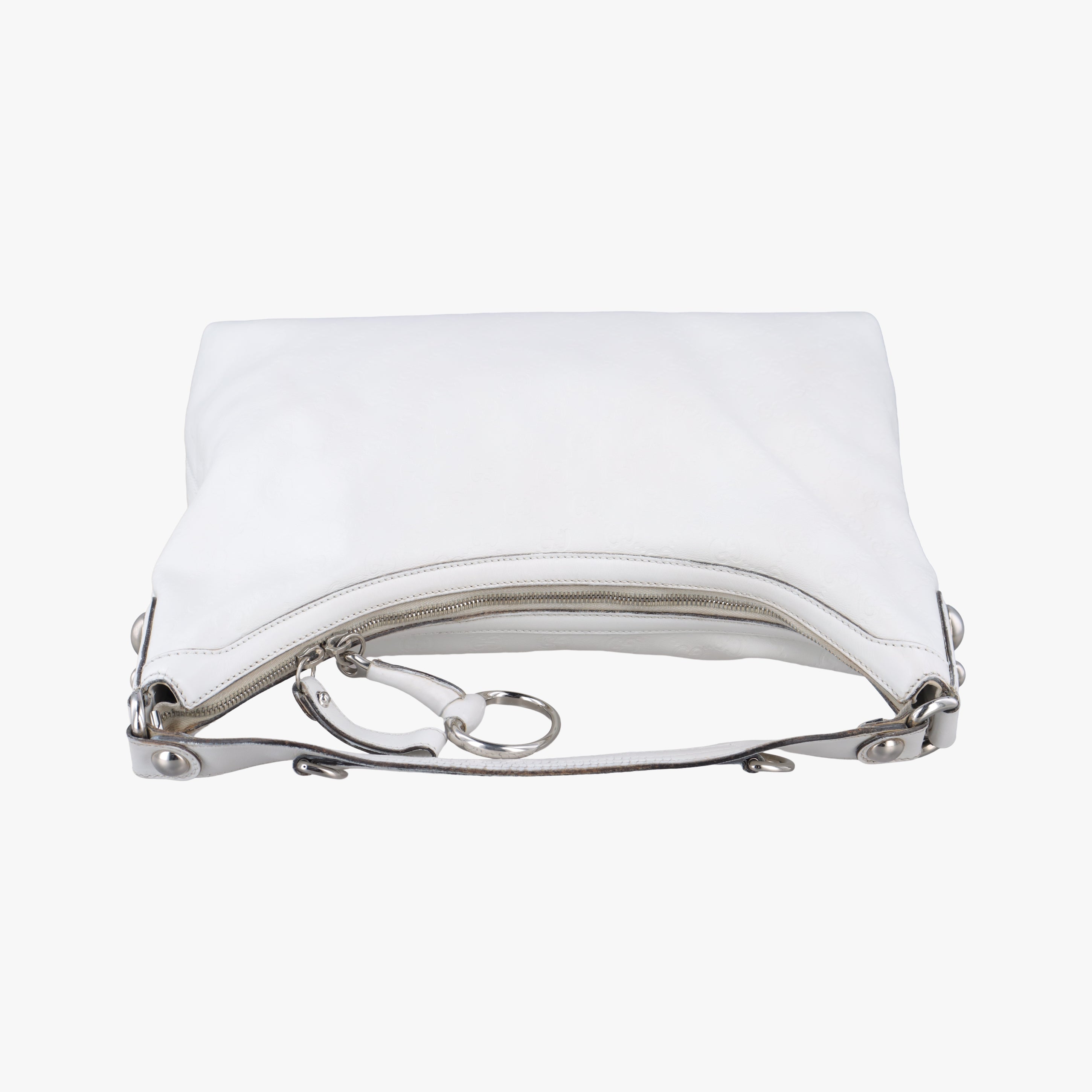 Pre-owned Gucci Horsebit Creole Hobo White Leather 232961 shoulderbag | stylenewstar