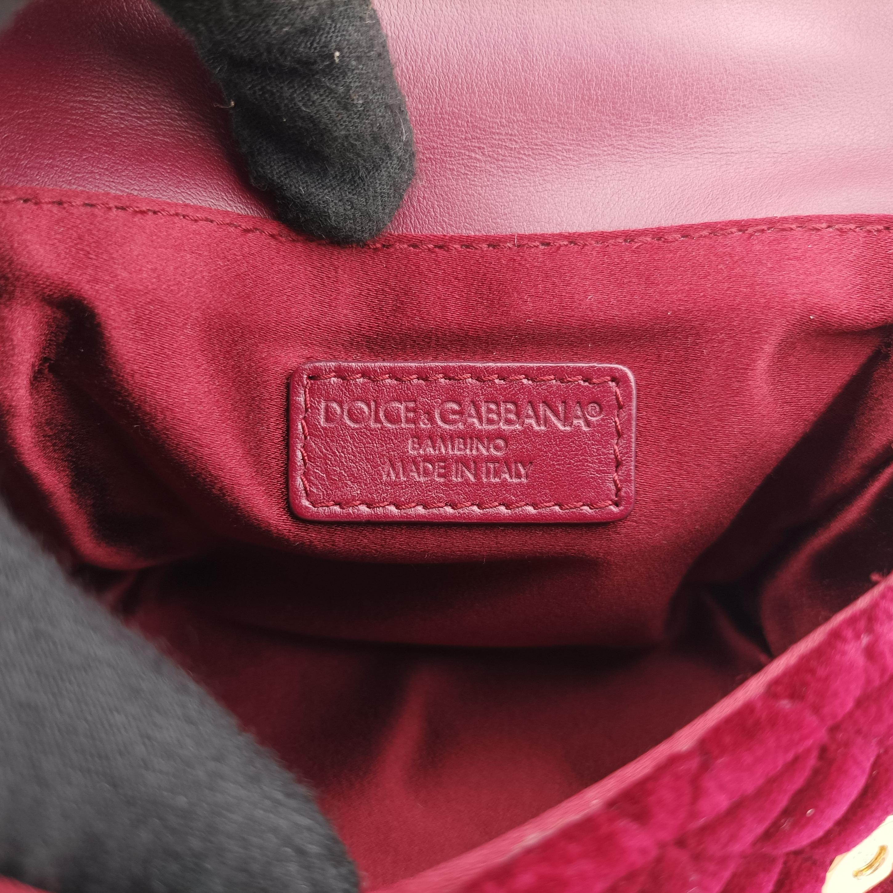 Pre-owned Dolce & Gabbana Quilted Embellished DG Burgundy Velvet  shoulderbag | stylenewstar