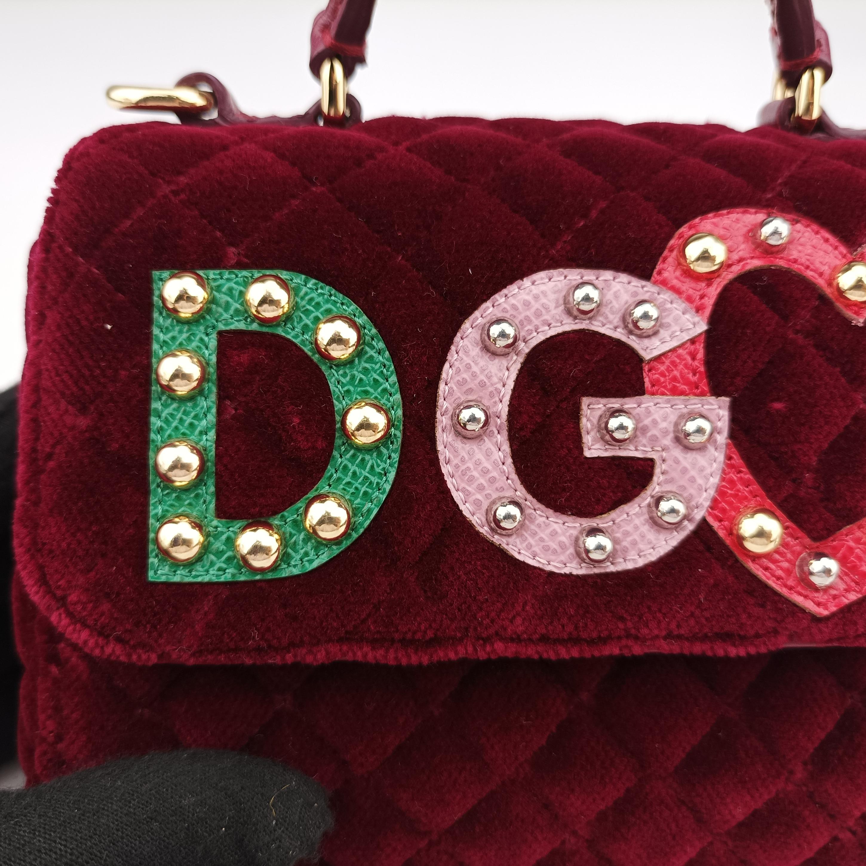 Pre-owned Dolce & Gabbana Quilted Embellished DG Burgundy Velvet  shoulderbag | stylenewstar