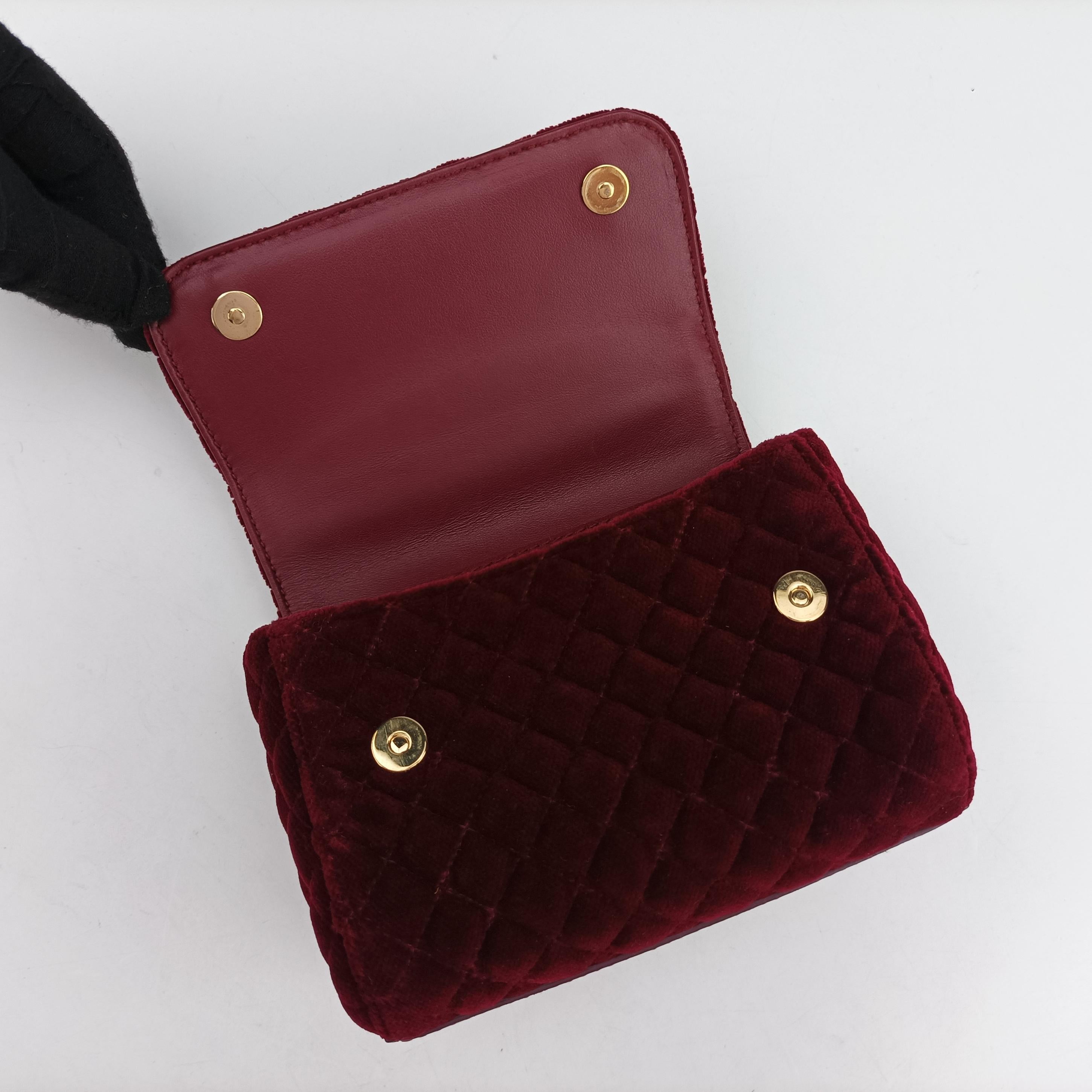 Pre-owned Dolce & Gabbana Quilted Embellished DG Burgundy Velvet  shoulderbag | stylenewstar