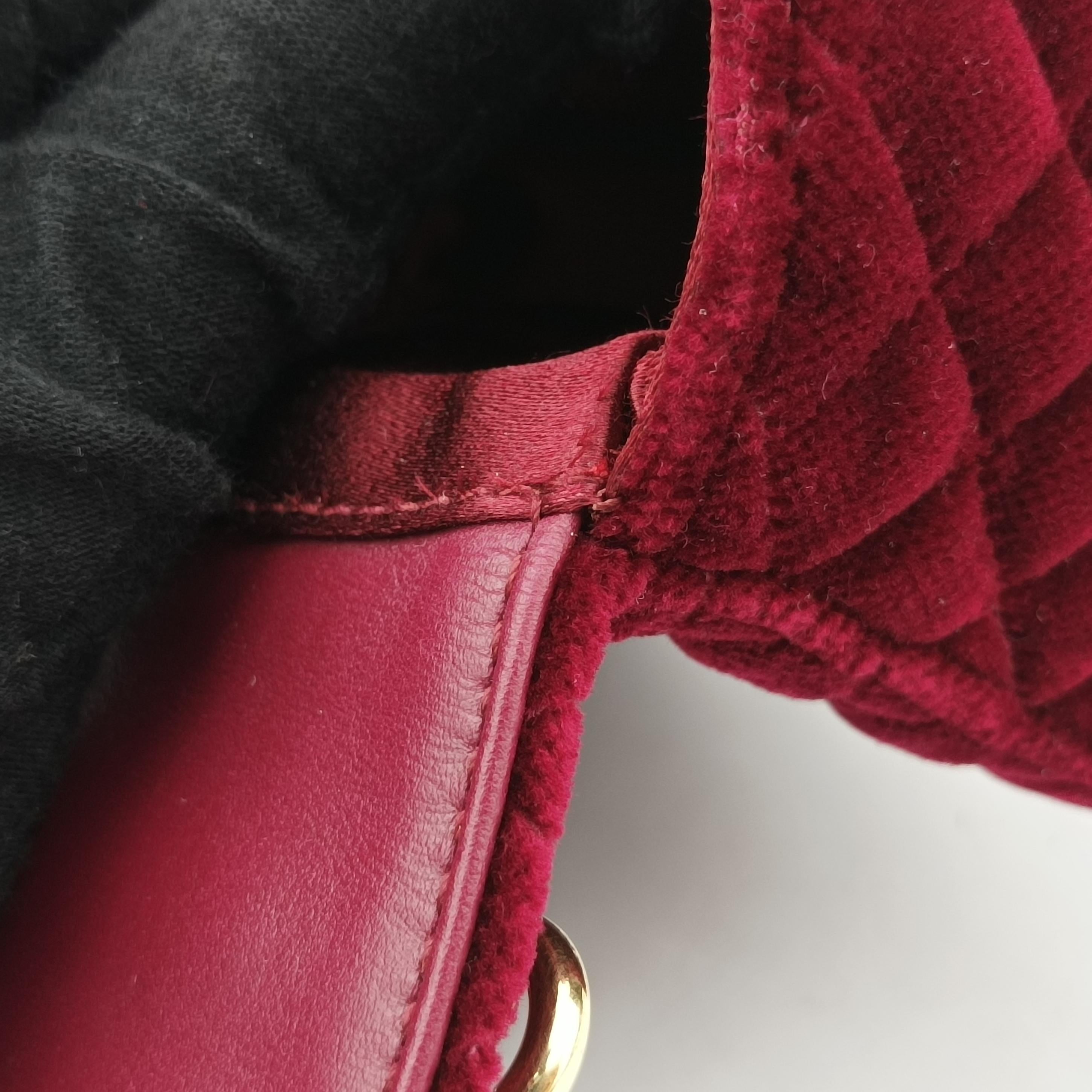 Pre-owned Dolce & Gabbana Quilted Embellished DG Burgundy Velvet  shoulderbag | stylenewstar