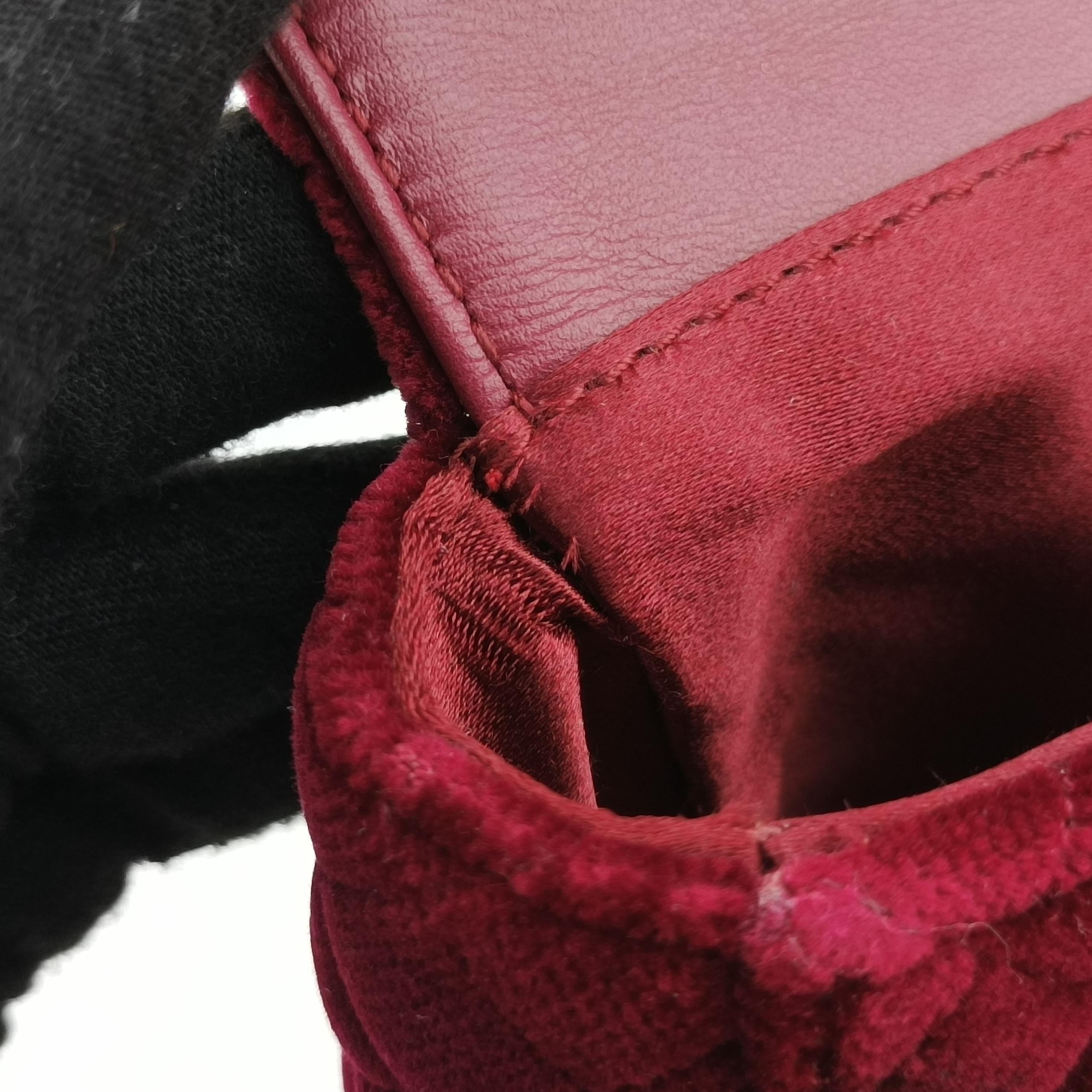 Pre-owned Dolce & Gabbana Quilted Embellished DG Burgundy Velvet  shoulderbag | stylenewstar