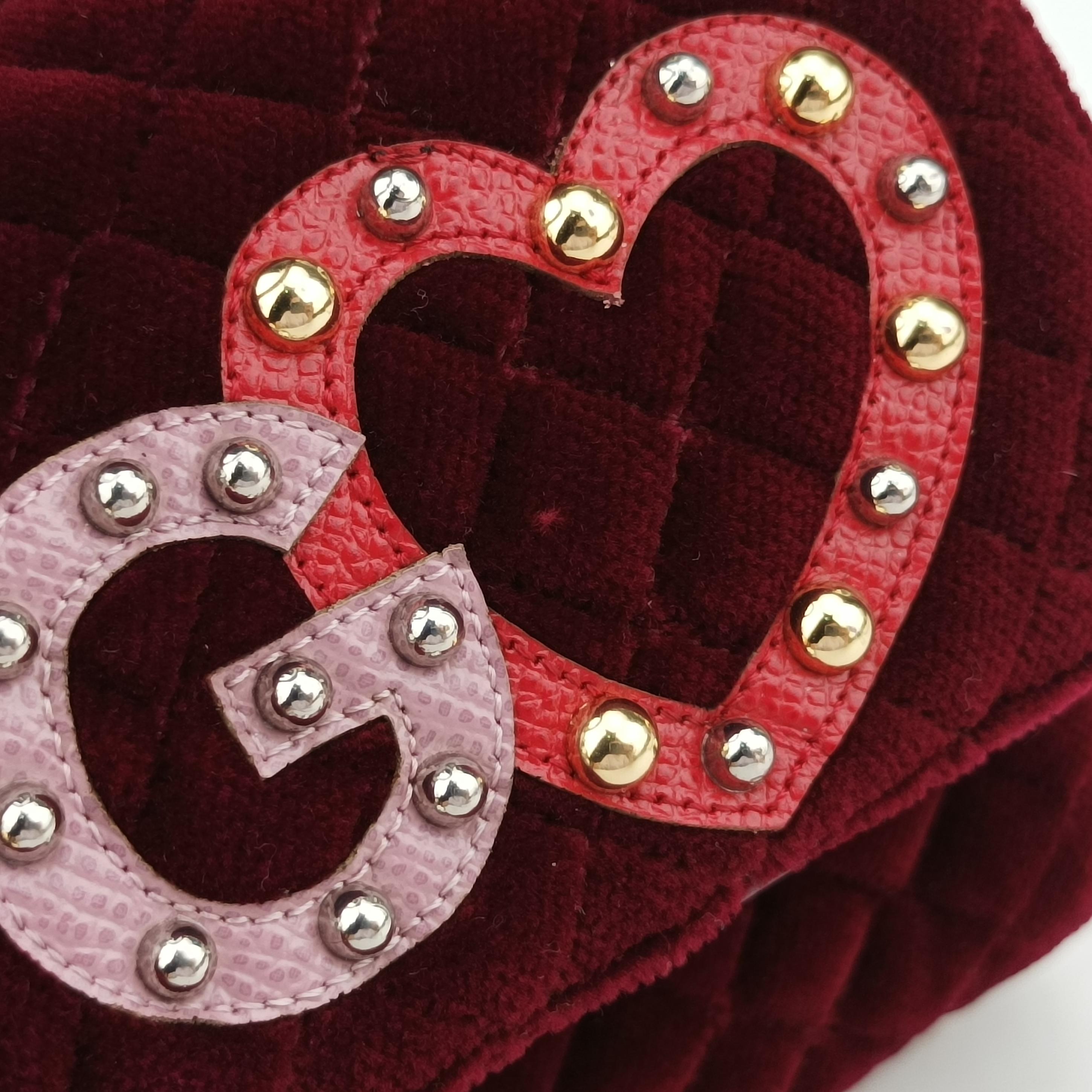Pre-owned Dolce & Gabbana Quilted Embellished DG Burgundy Velvet  shoulderbag | stylenewstar