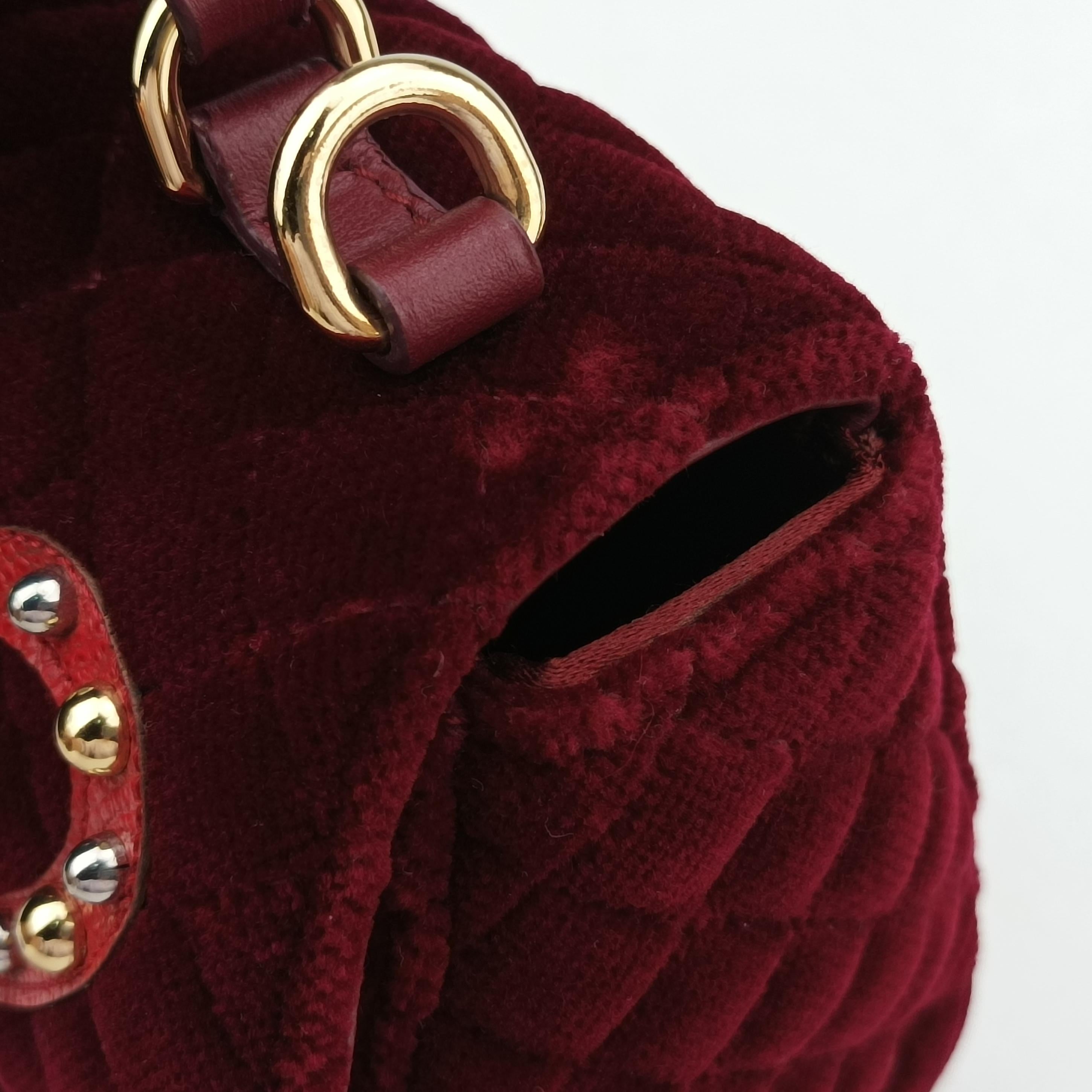 Pre-owned Dolce & Gabbana Quilted Embellished DG Burgundy Velvet  shoulderbag | stylenewstar