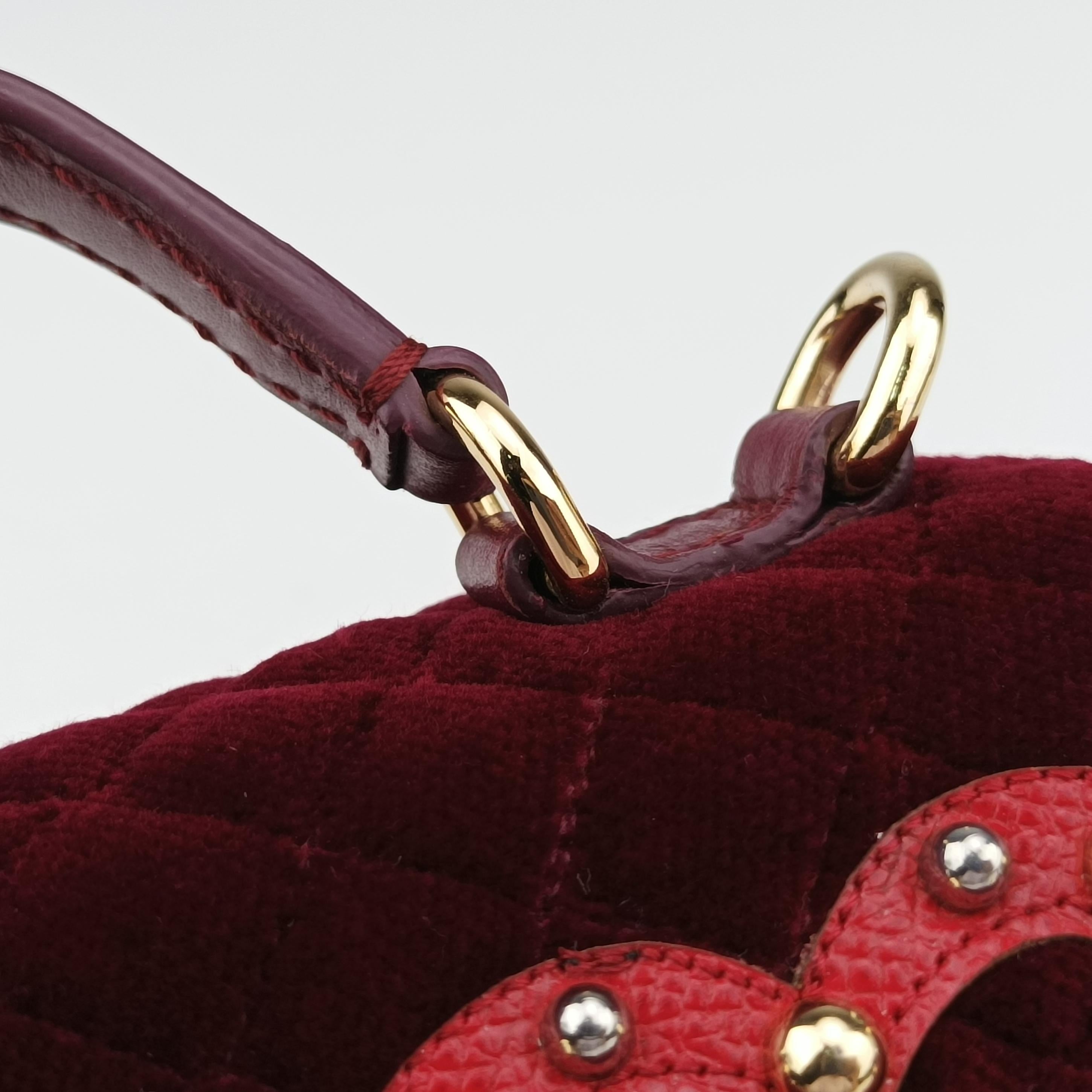 Pre-owned Dolce & Gabbana Quilted Embellished DG Burgundy Velvet  shoulderbag | stylenewstar