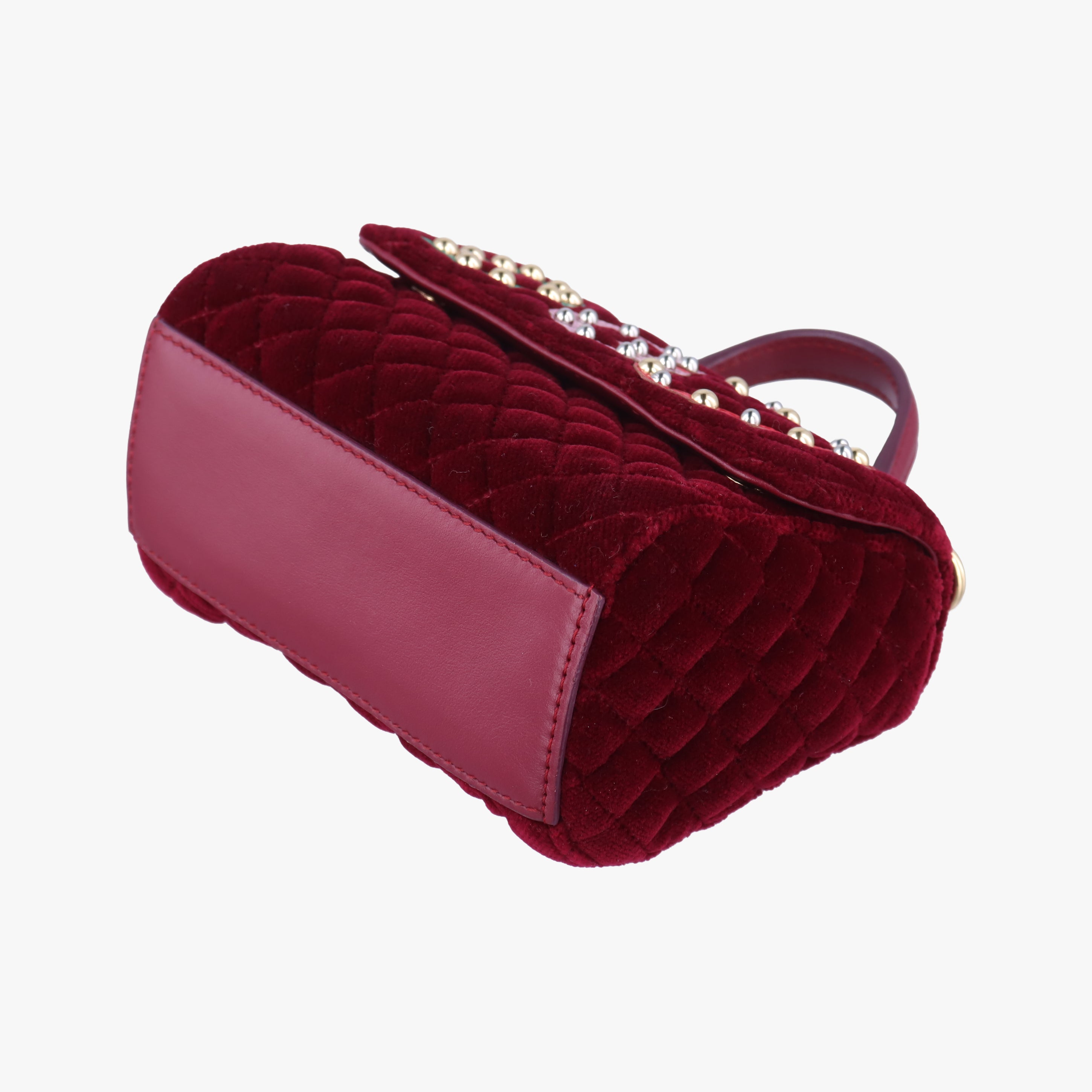 Pre-owned Dolce & Gabbana Quilted Embellished DG Burgundy Velvet  shoulderbag | stylenewstar