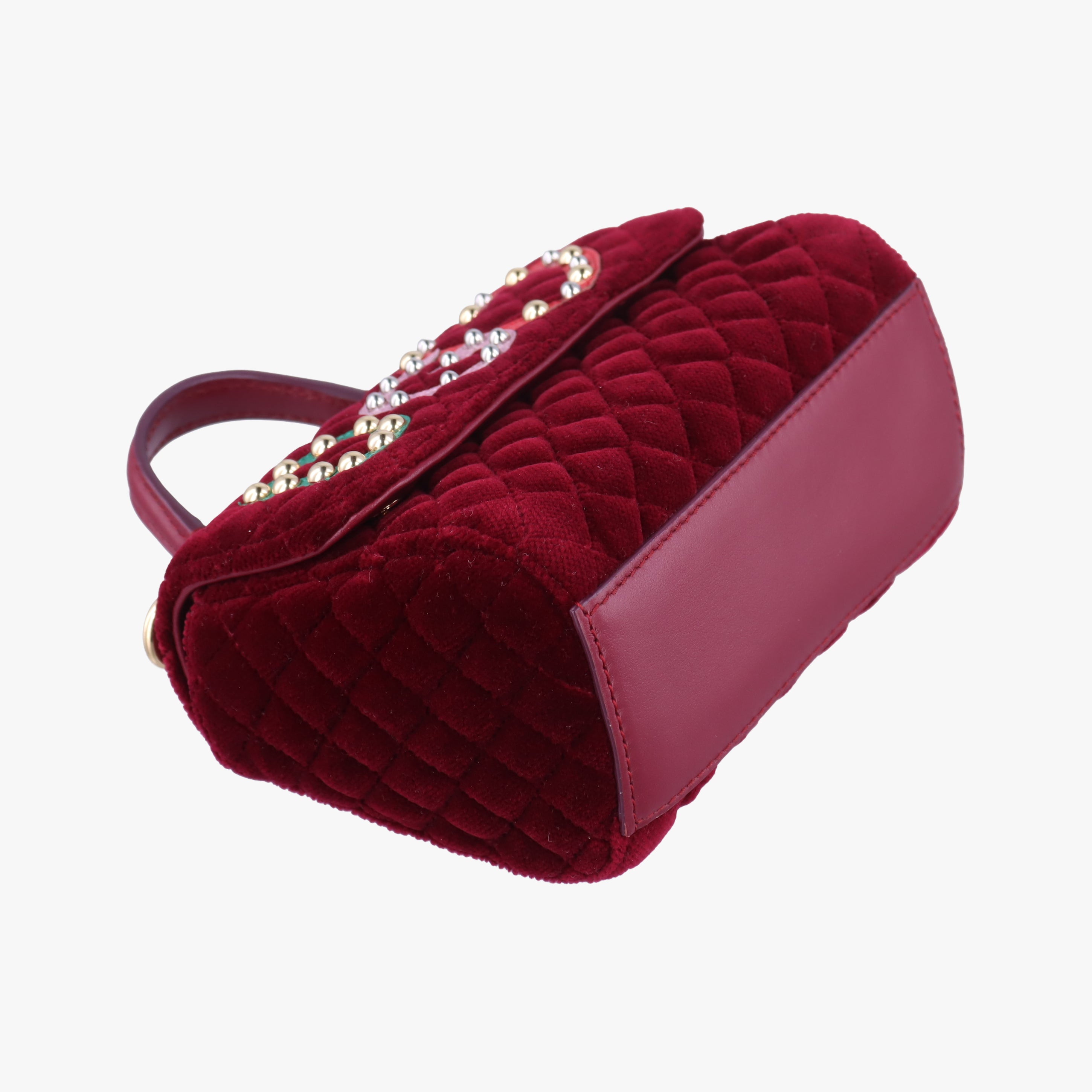 Pre-owned Dolce & Gabbana Quilted Embellished DG Burgundy Velvet  shoulderbag | stylenewstar