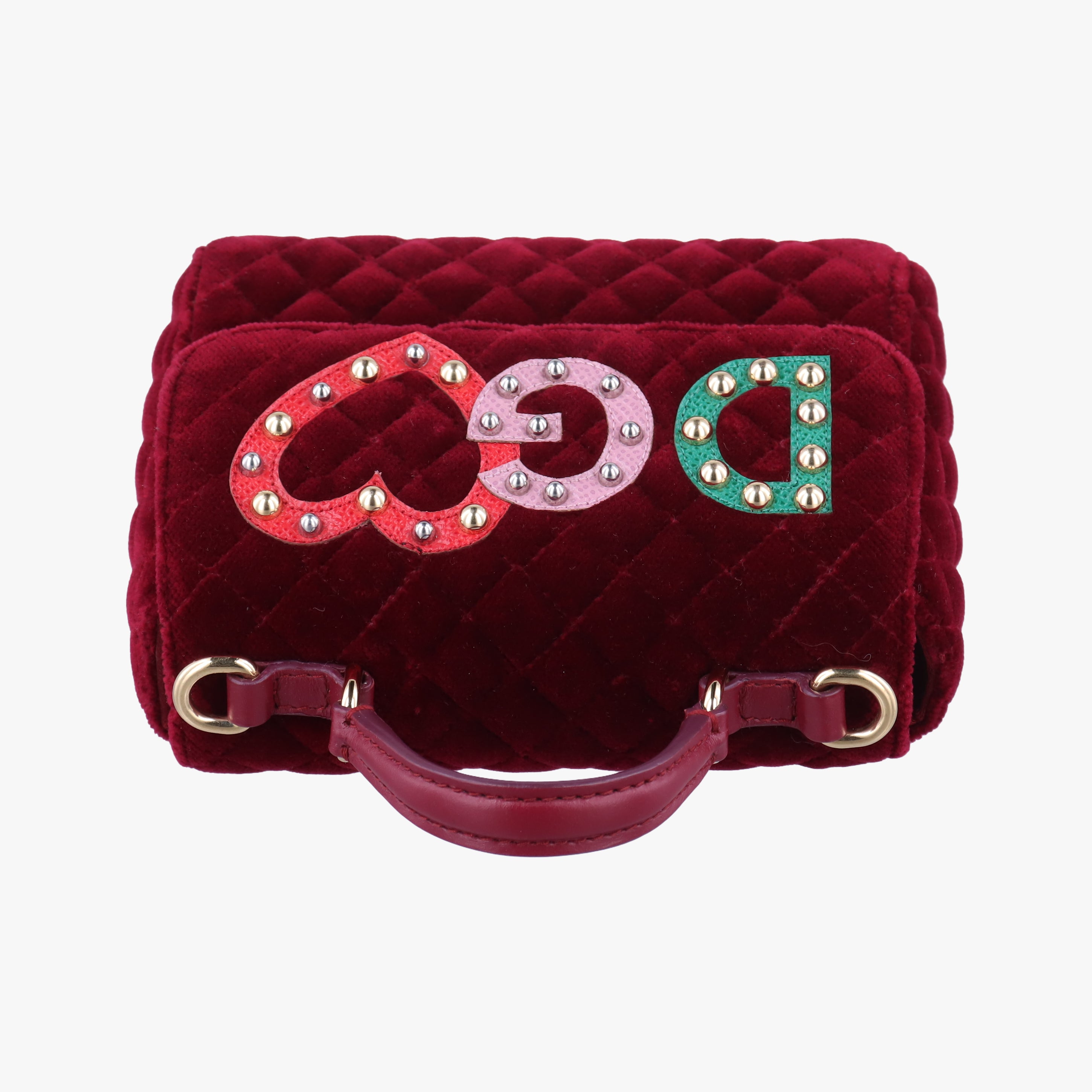 Pre-owned Dolce & Gabbana Quilted Embellished DG Burgundy Velvet  shoulderbag | stylenewstar