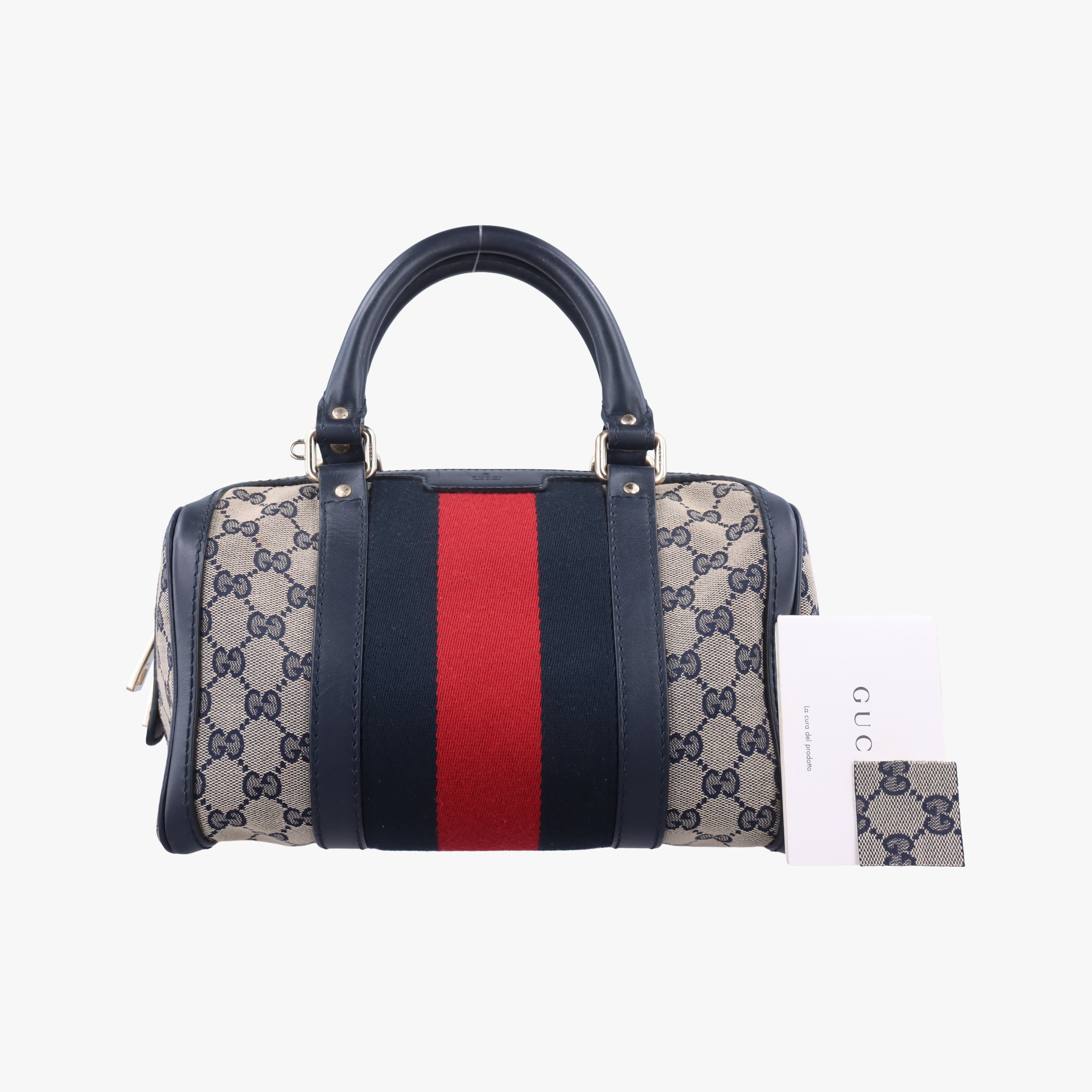 Vintage Gucci Sherry Line navy×red×beige canvas×leather 269876 handbag | stylenewstar