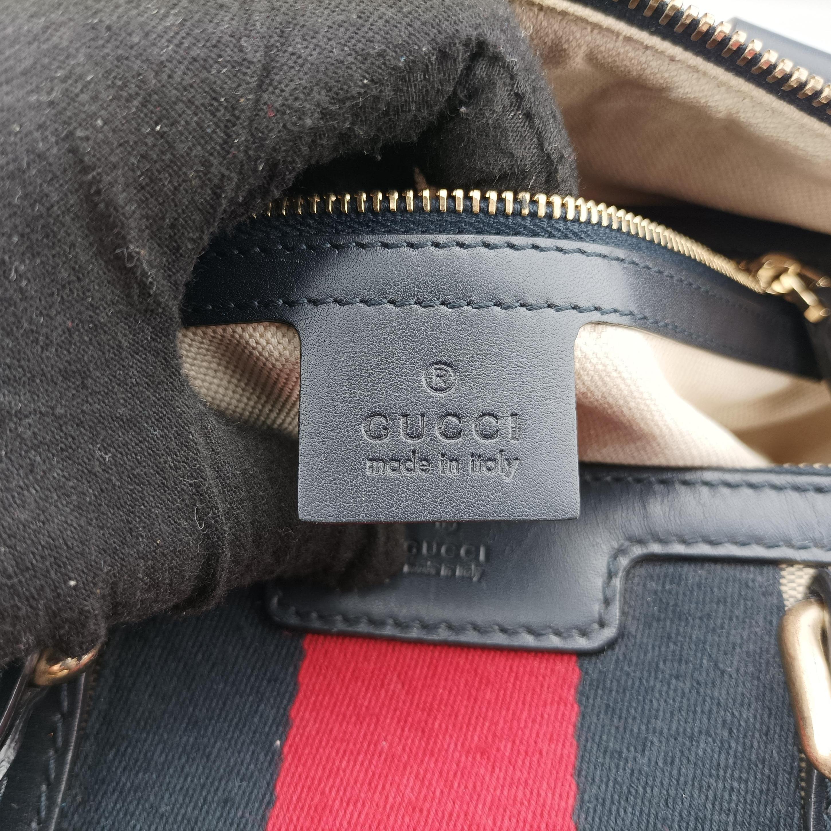 Vintage Gucci Sherry Line navy×red×beige canvas×leather 269876 handbag | stylenewstar