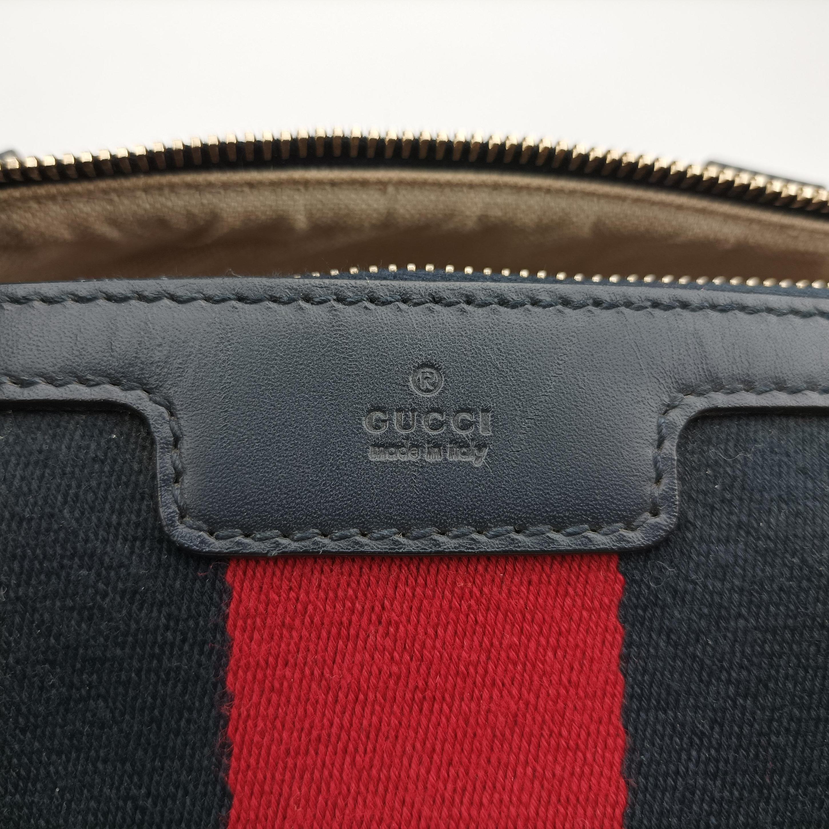 Vintage Gucci Sherry Line navy×red×beige canvas×leather 269876 handbag | stylenewstar