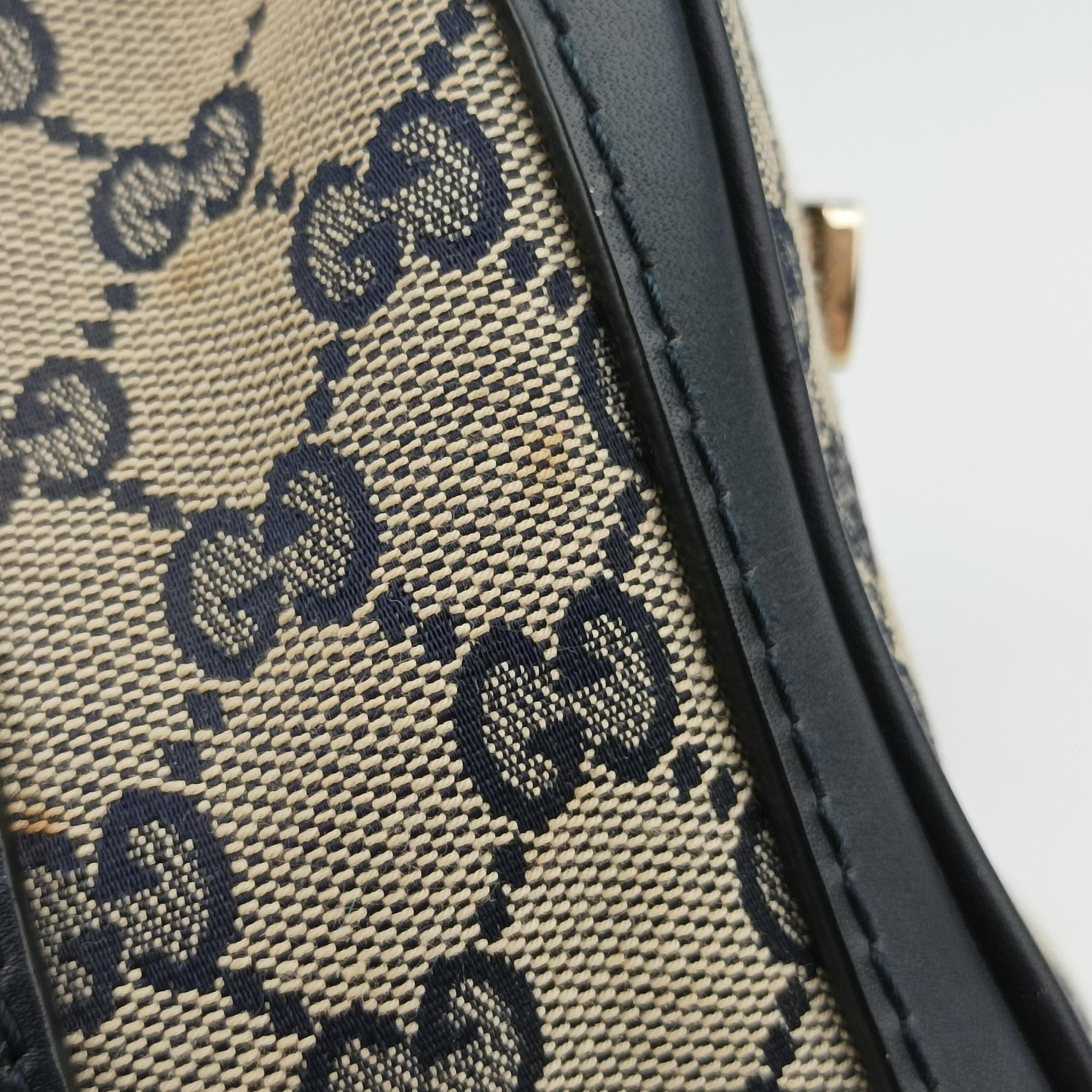 Vintage Gucci Sherry Line navy×red×beige canvas×leather 269876 handbag | stylenewstar